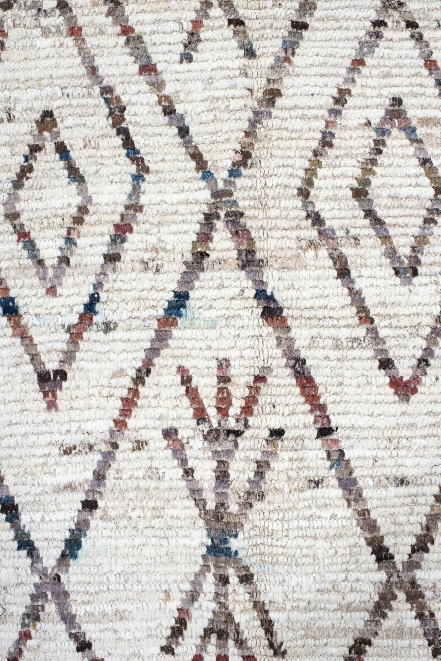 10' x 13' one-of-a-kind handmade vintage Tulu large size rug. Color palette: ivory, taupe, charcoal, slate, rose, camel