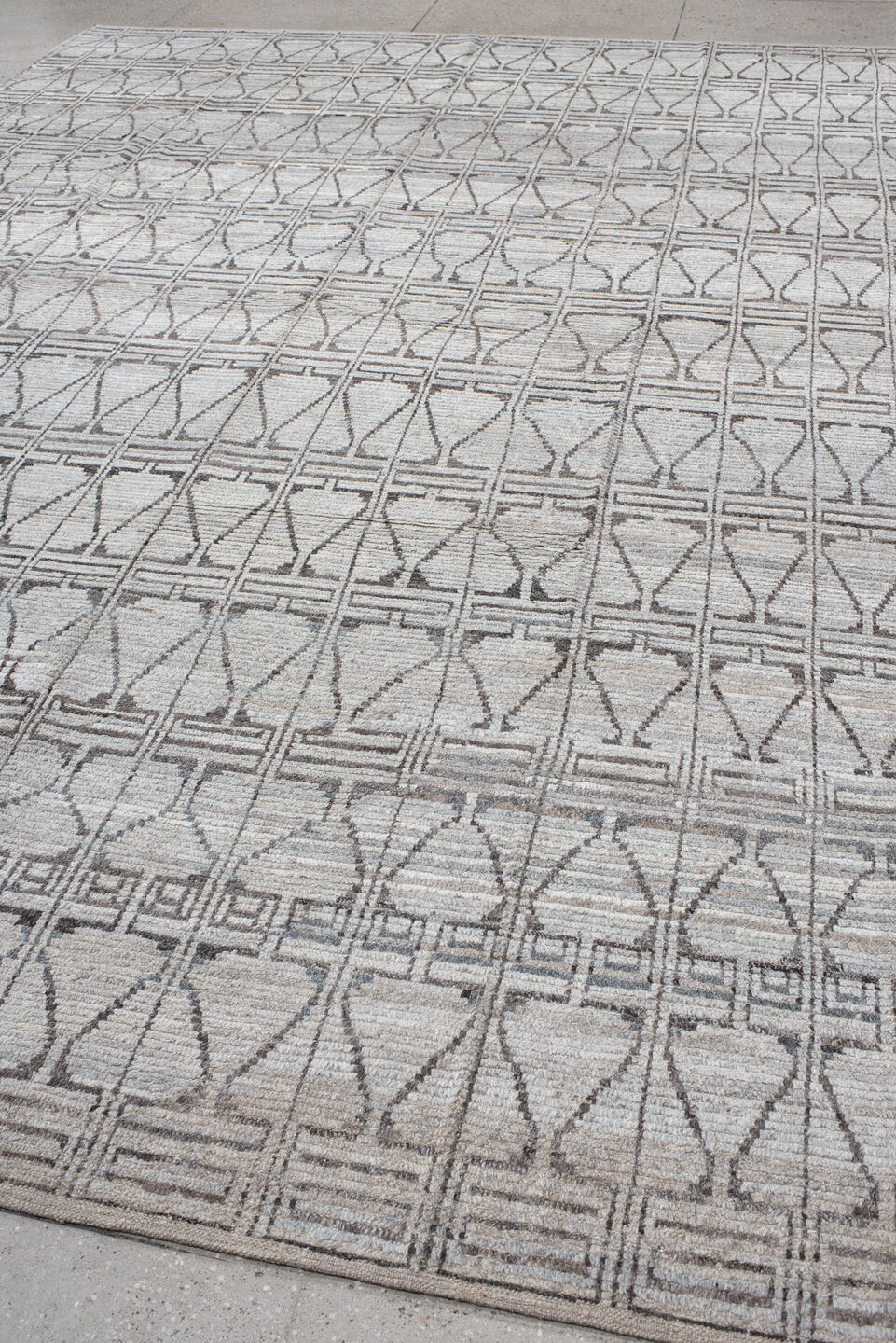 10' x 14' one-of-a-kind handmade vintage Tulu large size rug. Color palette: ivory, taupe, gray, cream, beige
