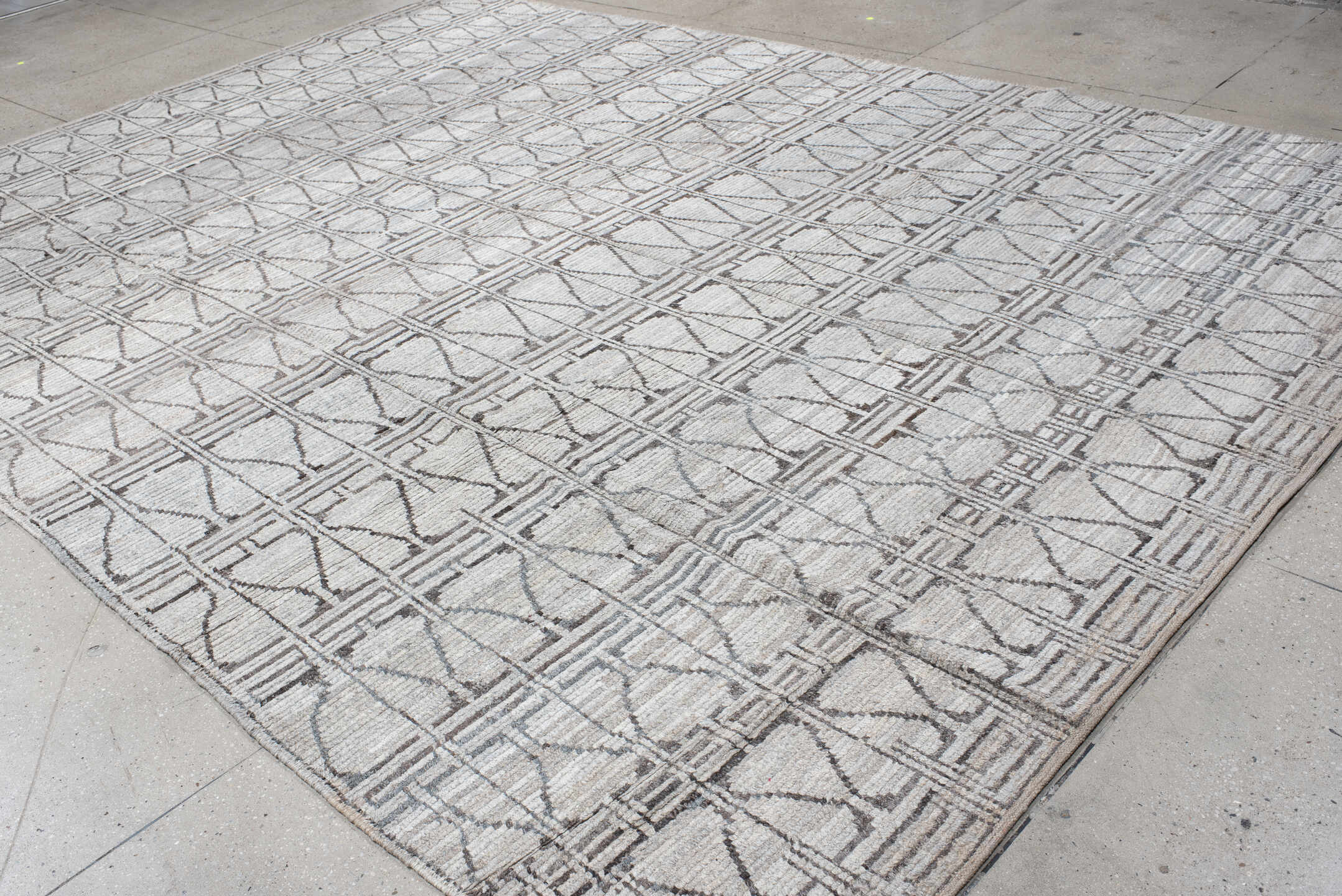 10' x 14' one-of-a-kind handmade vintage Tulu large size rug. Color palette: ivory, taupe, gray, cream, beige
