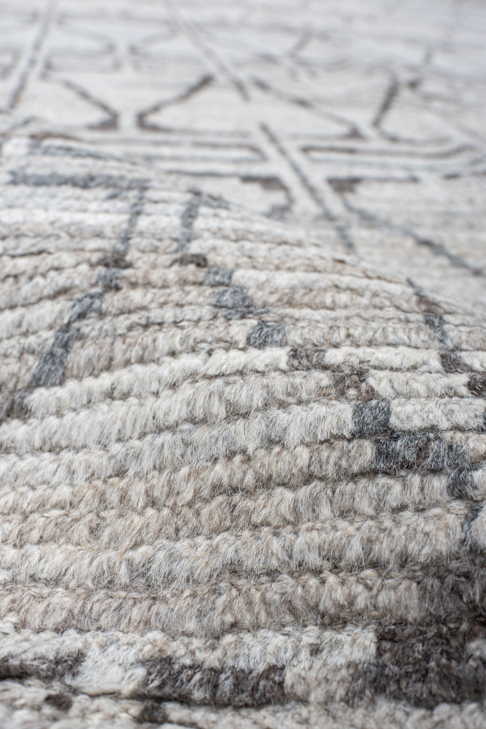 10' x 14' one-of-a-kind handmade vintage Tulu large size rug. Color palette: ivory, taupe, gray, cream, beige