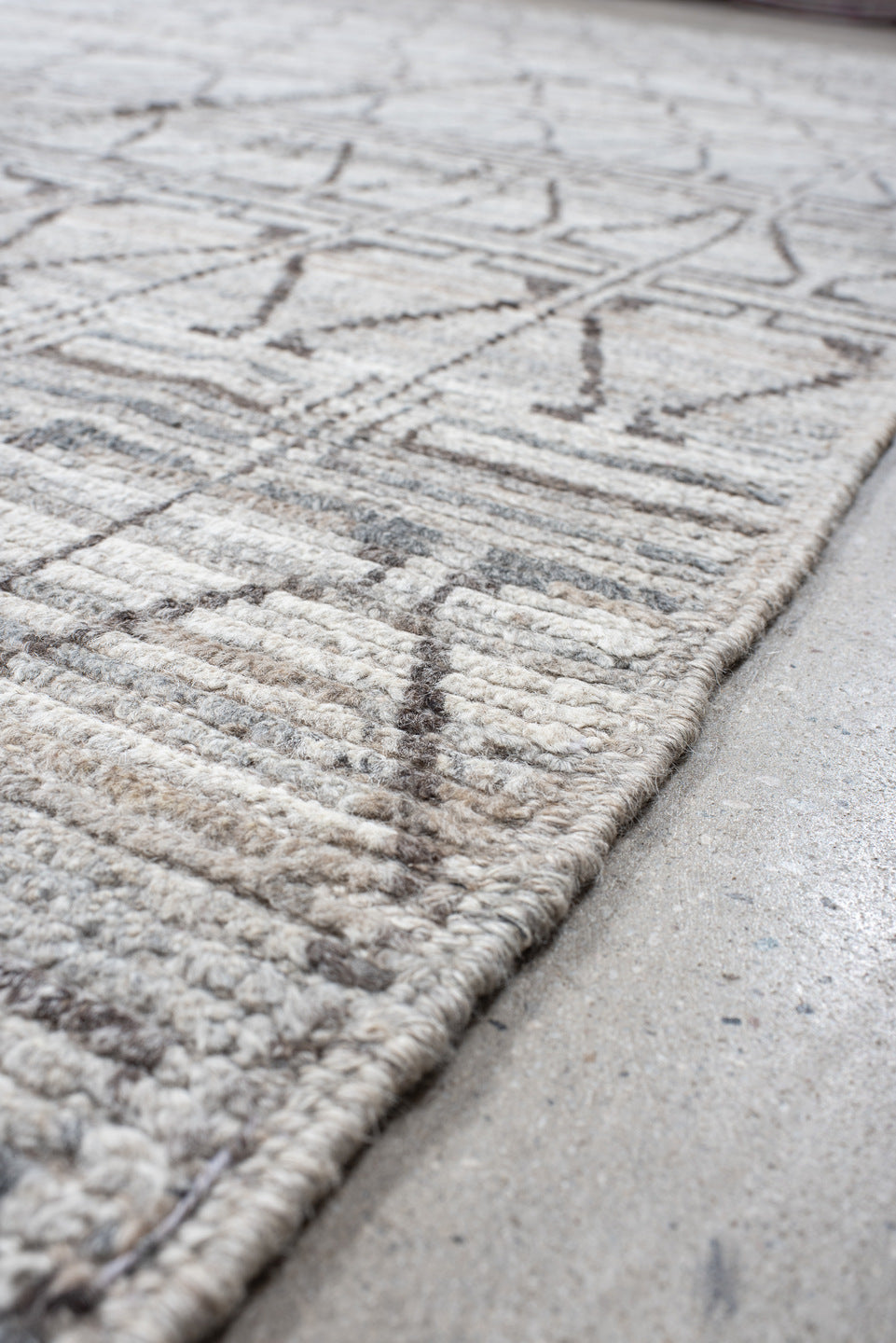 10' x 14' one-of-a-kind handmade vintage Tulu large size rug. Color palette: ivory, taupe, gray, cream, beige