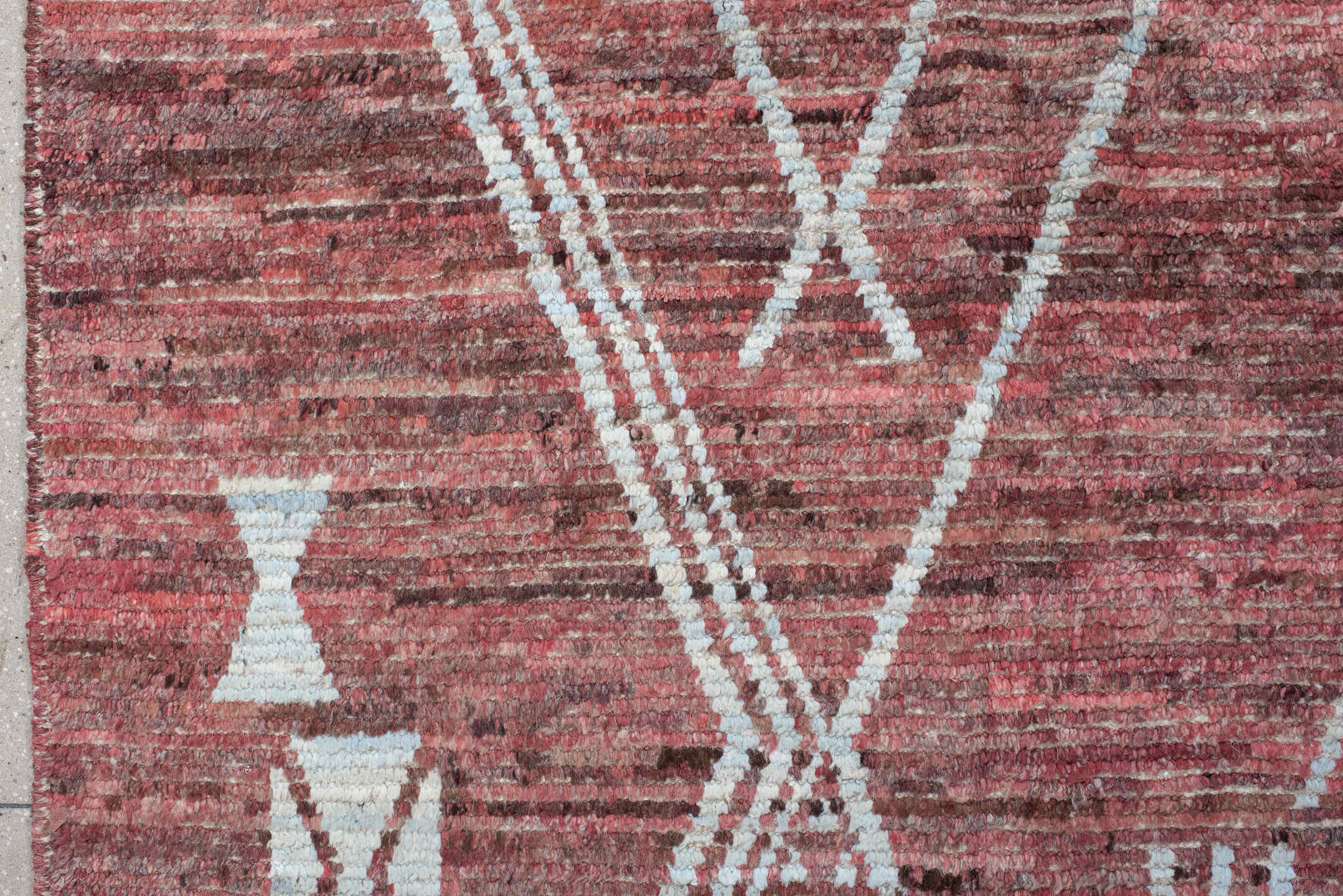 10' x 14' one-of-a-kind handmade vintage Tulu large size rug. Color palette: terra cotta, ivory, rose, rust, charcoal