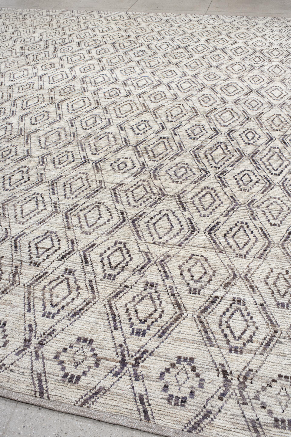 12' x 14' one-of-a-kind handmade vintage Tulu oversize rug. Color palette: black, dark gray, dim gray, gainsboro, gray