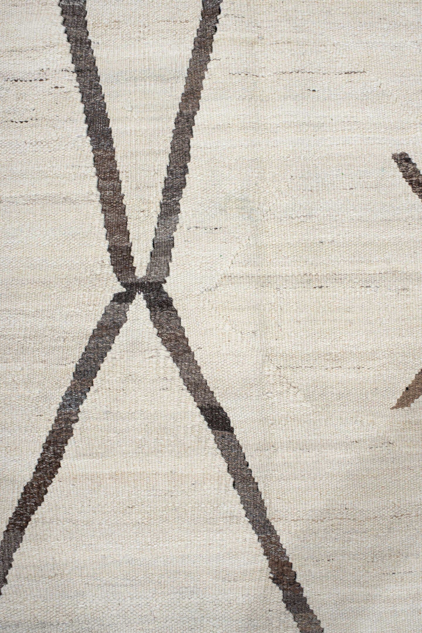 11' x 14' one-of-a-kind handmade vintage Kilim oversize rug. Color palette: ivory, charcoal, taupe, gray, black, beige