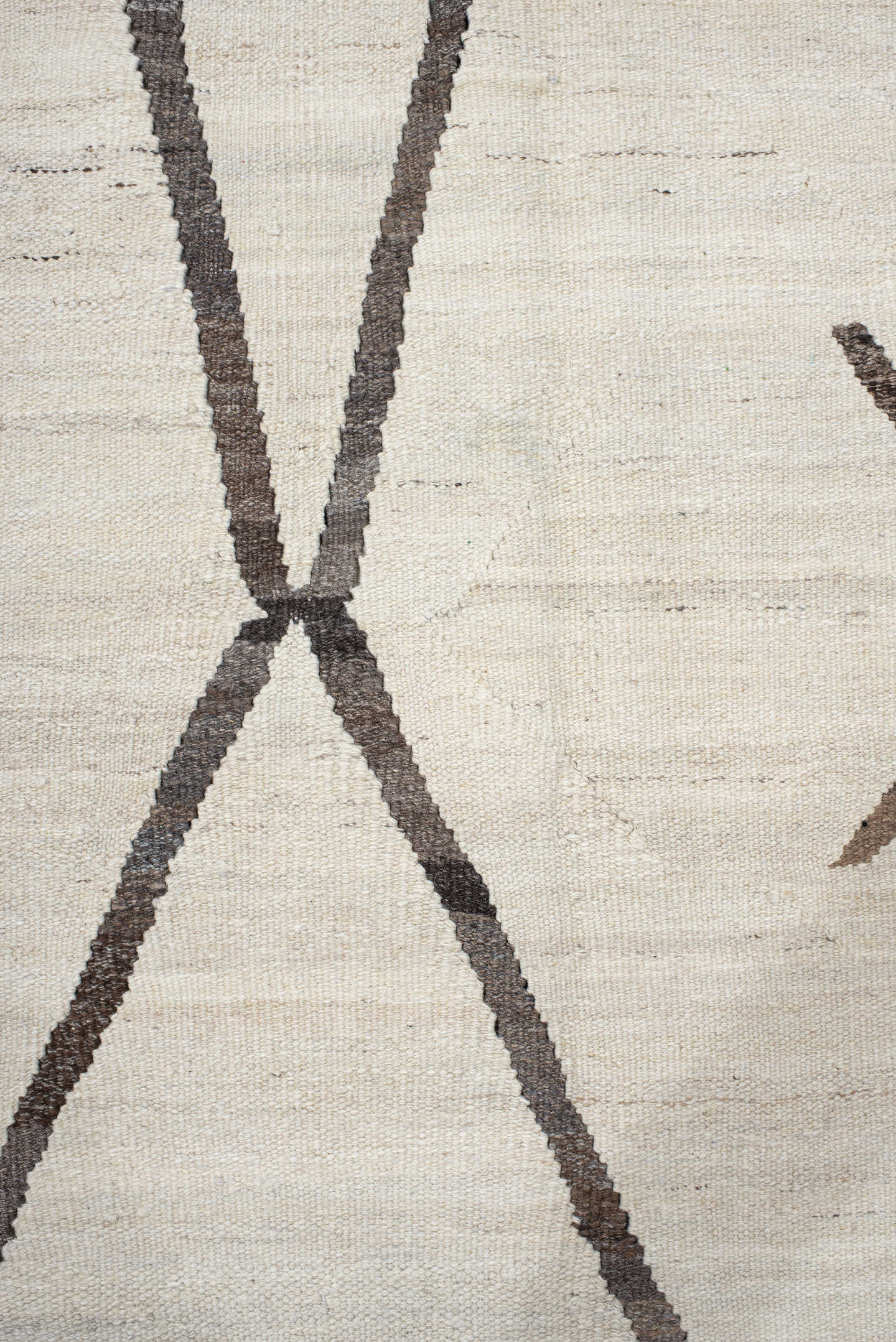 11' x 14' one-of-a-kind handmade vintage Kilim oversize rug. Color palette: ivory, charcoal, taupe, gray, black, beige