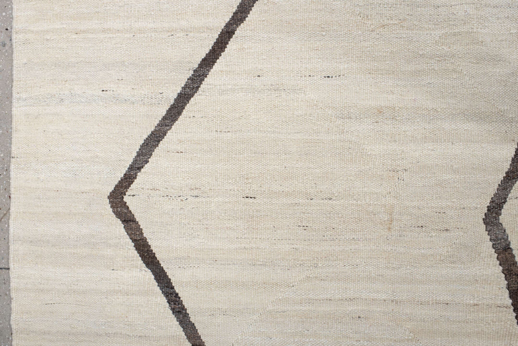 11' x 14' one-of-a-kind handmade vintage Kilim oversize rug. Color palette: ivory, charcoal, taupe, gray, black, beige
