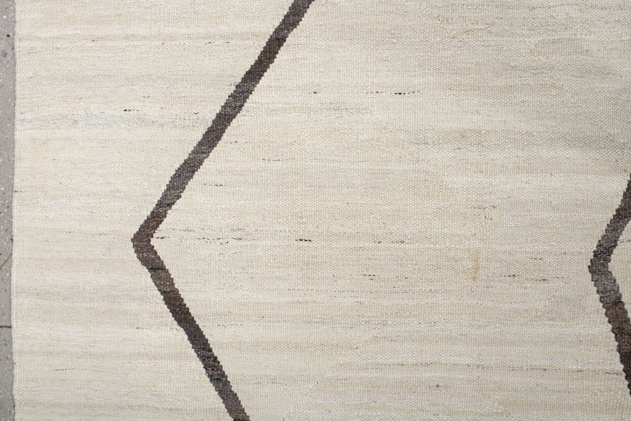 11' x 14' one-of-a-kind handmade vintage Kilim oversize rug. Color palette: ivory, charcoal, taupe, gray, black, beige