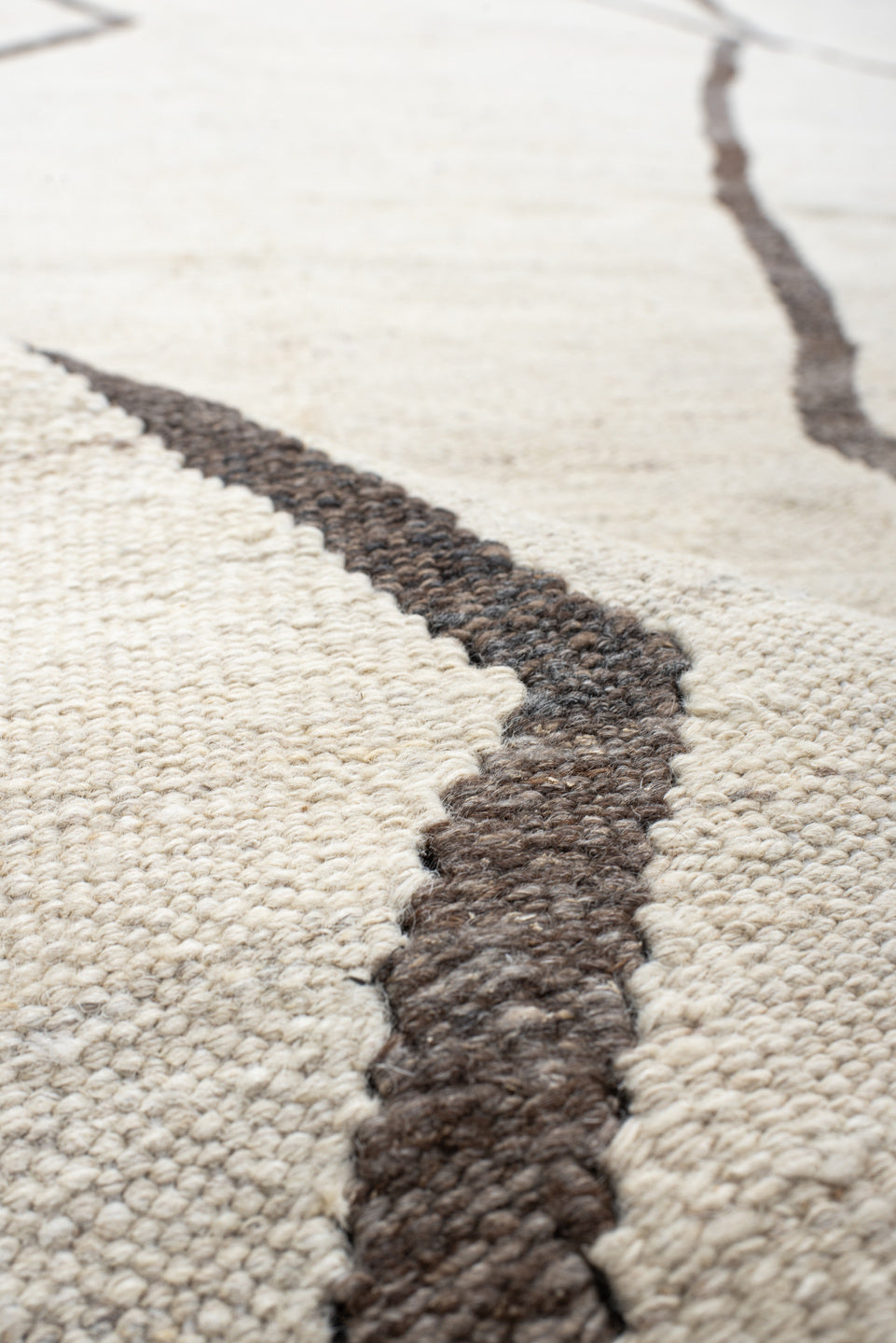11' x 14' one-of-a-kind handmade vintage Kilim oversize rug. Color palette: ivory, charcoal, taupe, gray, black, beige