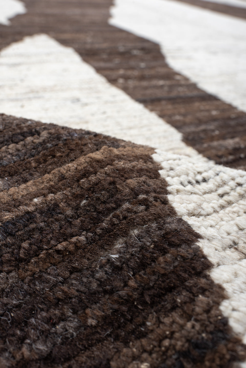 10' x 14' one-of-a-kind handmade vintage Tulu large size rug. Color palette: ivory, brown, taupe, charcoal, beige, gray
