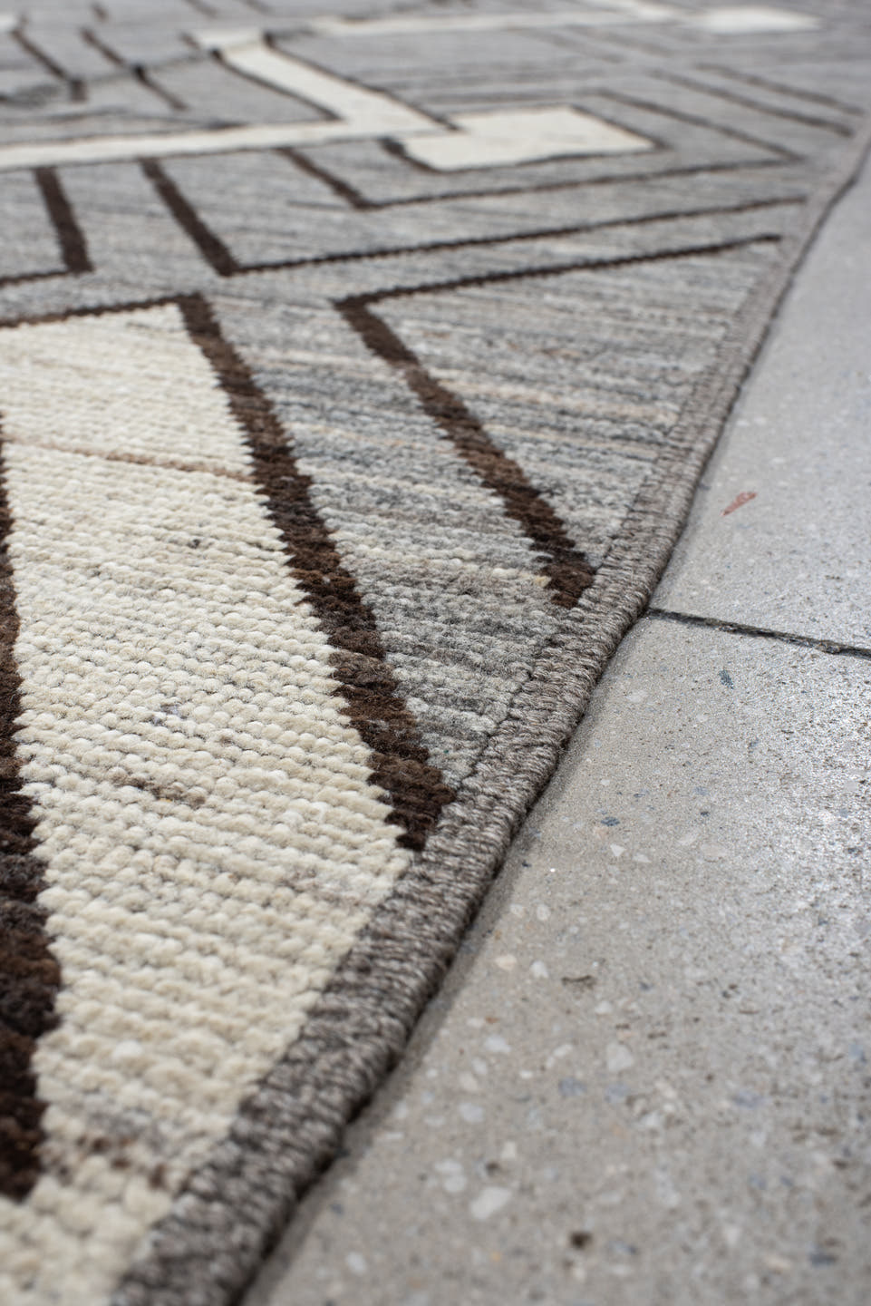 9' x 11' one-of-a-kind handmade vintage Tulu large size rug. Color palette: gray, ivory, charcoal, taupe, black, beige