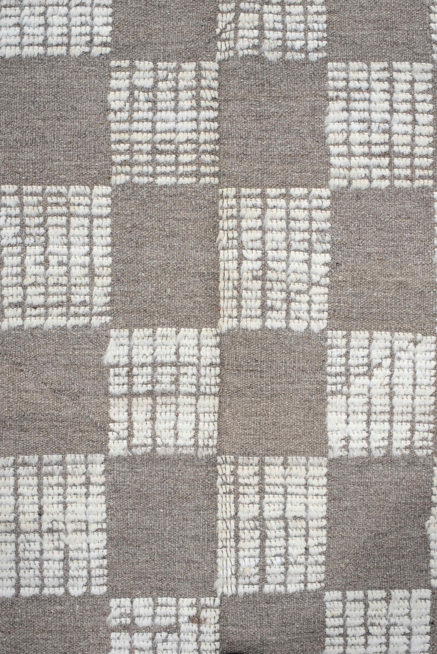 10' x 13' one-of-a-kind handmade vintage Tulu large size rug. Color palette: ivory, taupe, gray, cream, beige