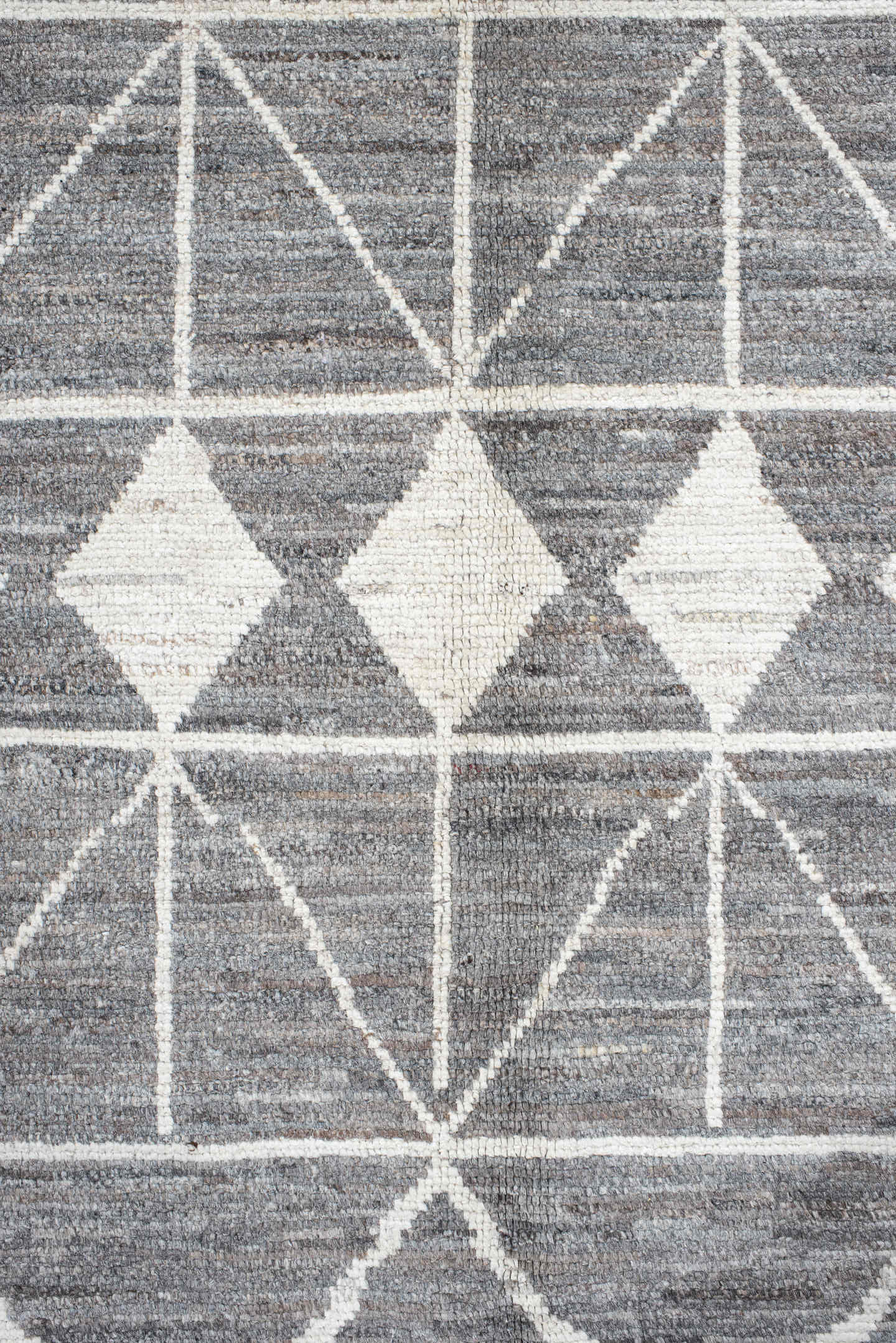 9' x 13' one-of-a-kind handmade vintage Tulu large size rug. Color palette: gray, ivory, charcoal, taupe, black, beige