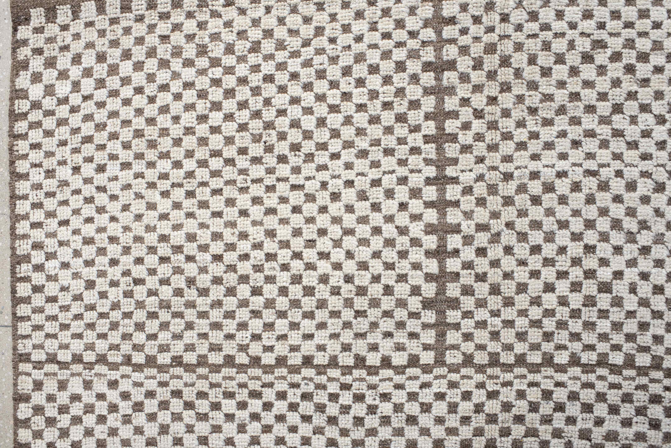 9' x 11' one-of-a-kind handmade vintage Tulu large size rug. Color palette: ivory, taupe, brown, beige, gray