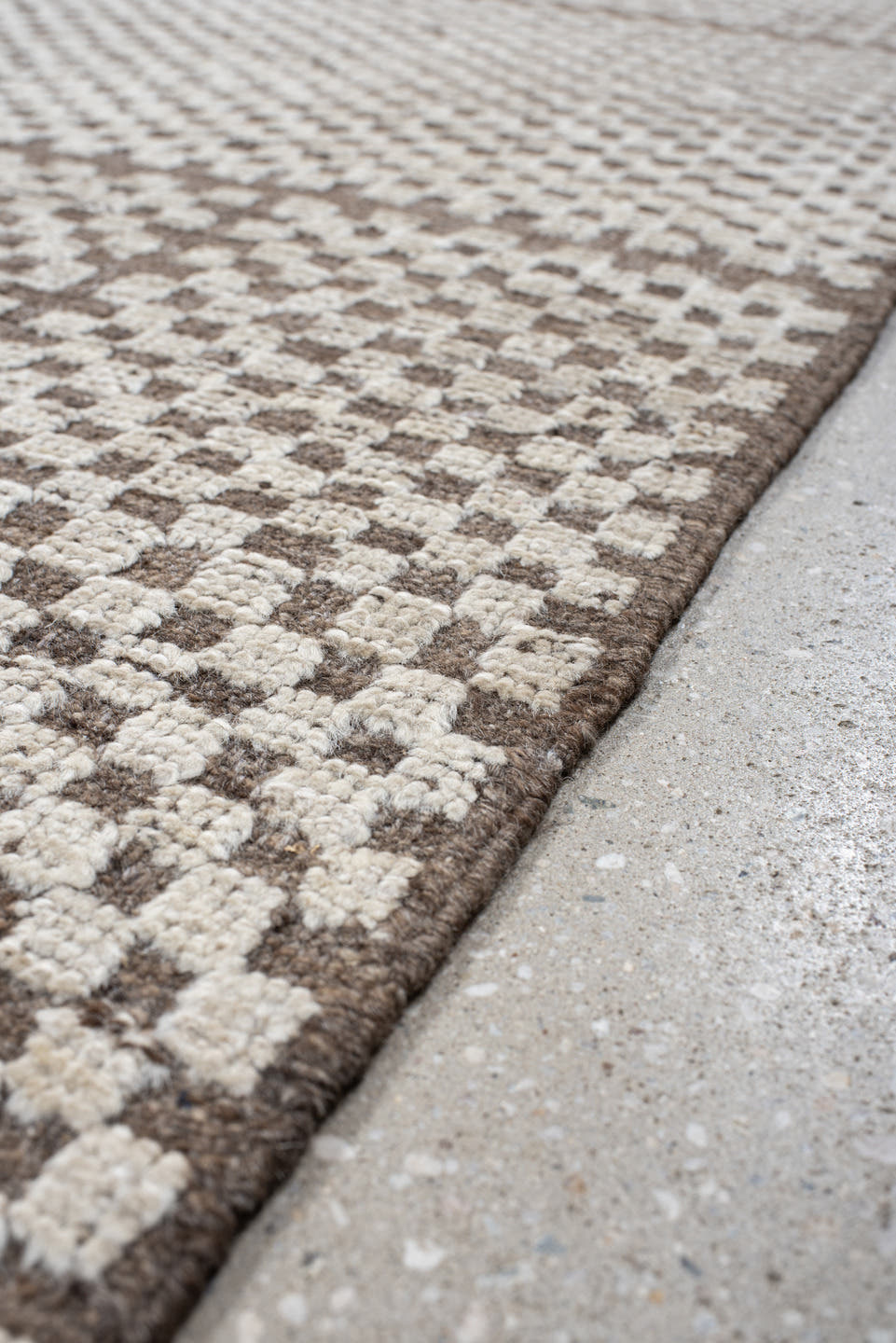 9' x 11' one-of-a-kind handmade vintage Tulu large size rug. Color palette: ivory, taupe, brown, beige, gray