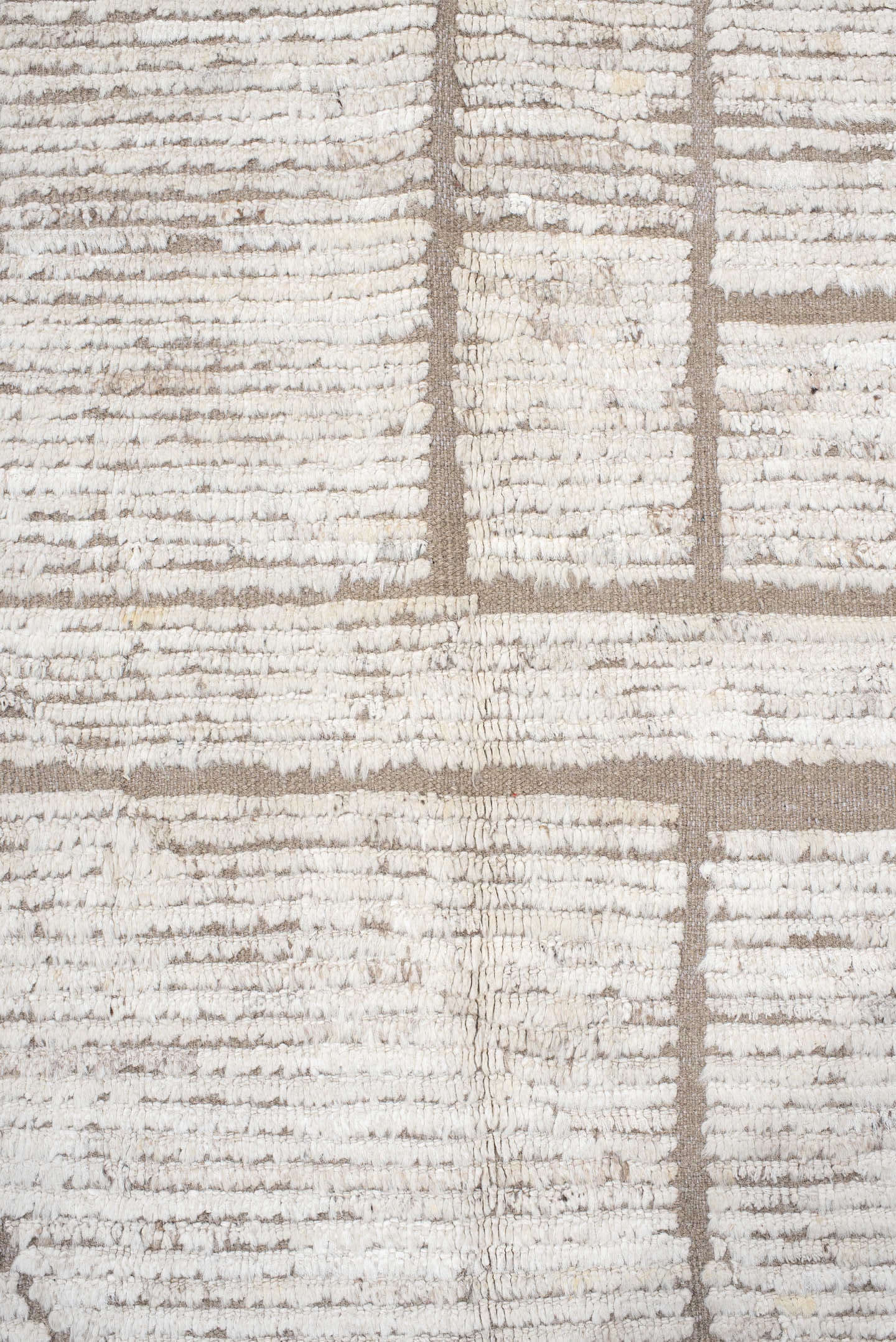 9' x 12' one-of-a-kind handmade vintage Tulu large size rug. Color palette: ivory, taupe, cream, greige, beige, gray