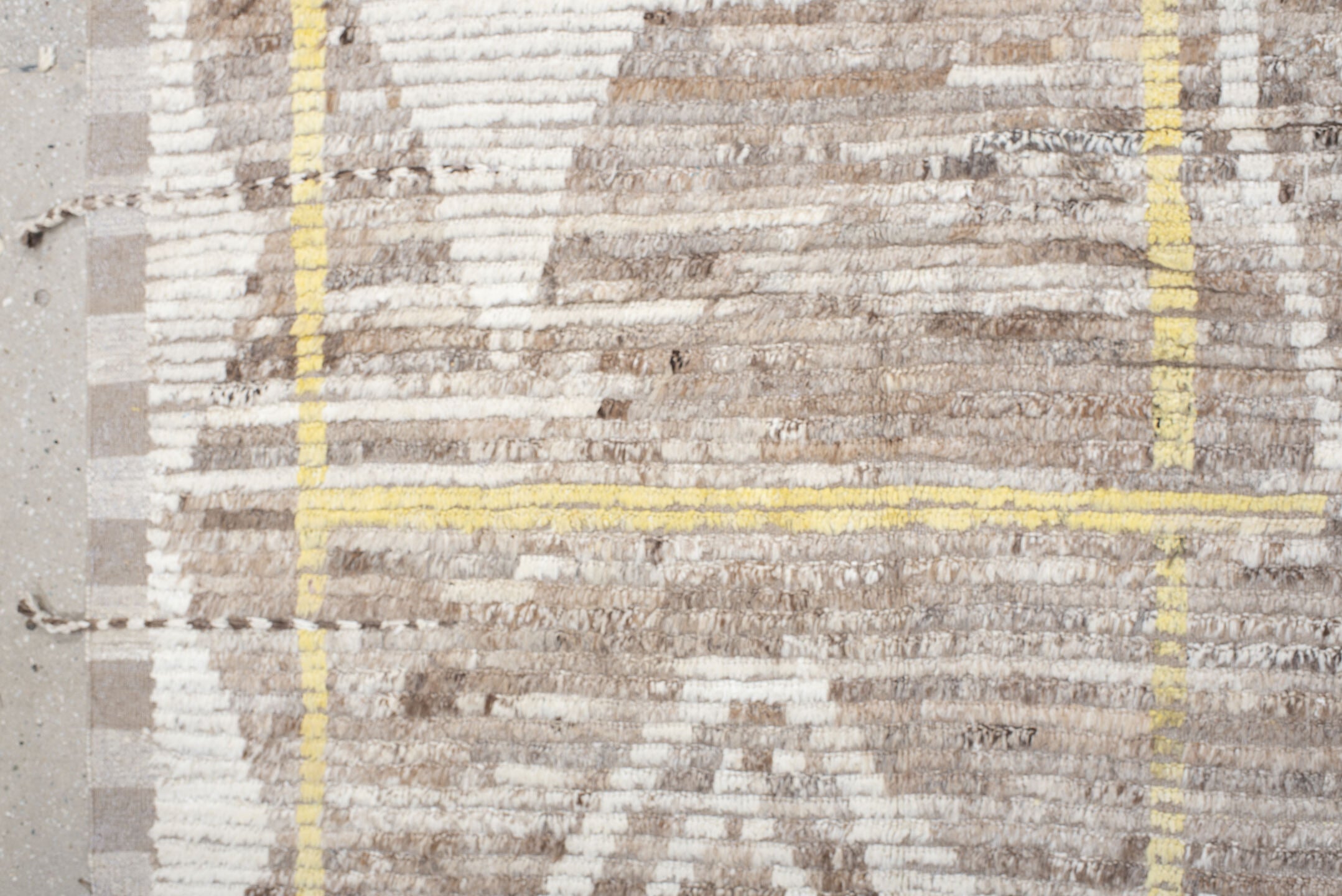 9' x 11' one-of-a-kind handmade vintage Tulu large size rug. Color palette: ivory, taupe, beige, pale_yellow, brown, gray