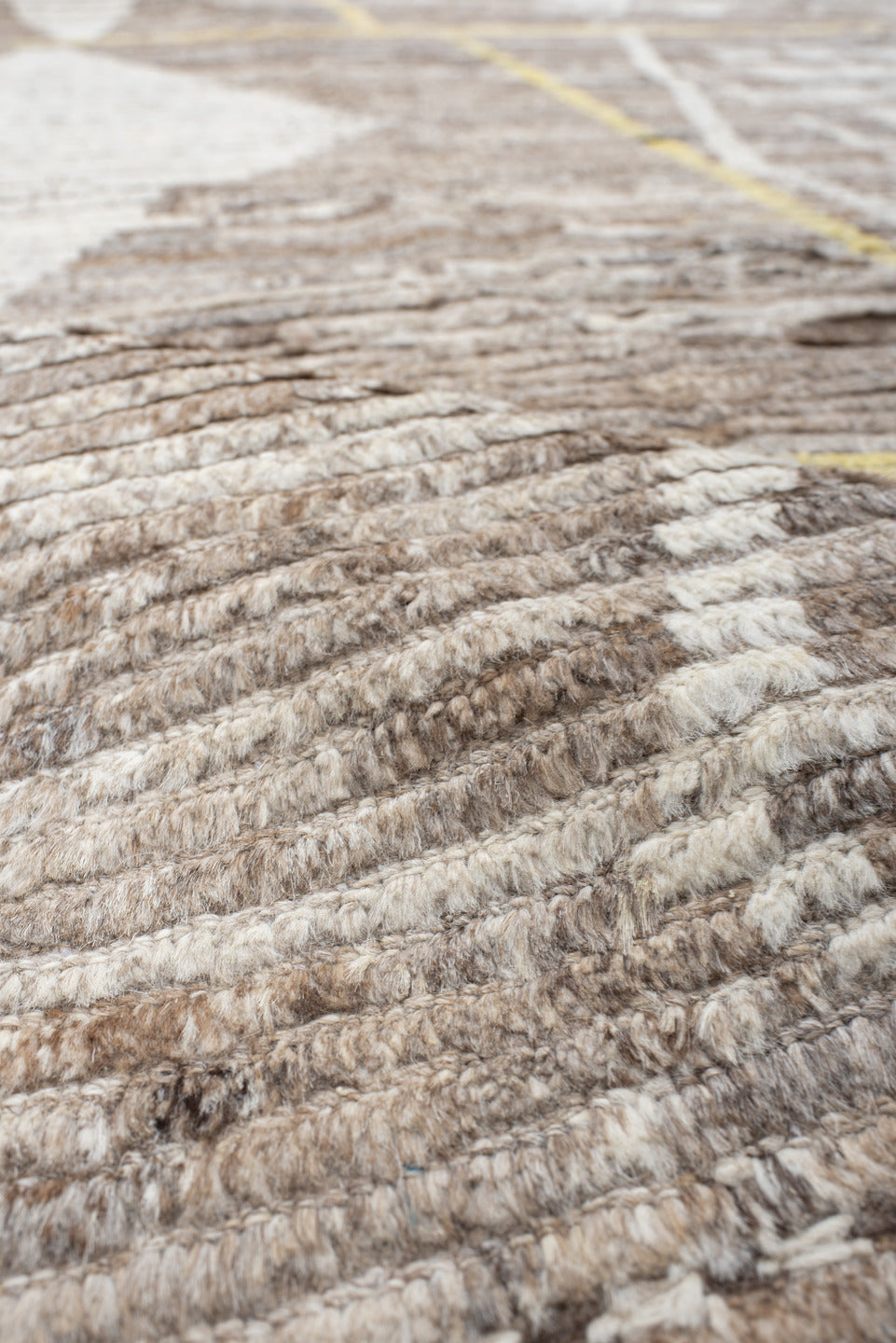 9' x 11' one-of-a-kind handmade vintage Tulu large size rug. Color palette: ivory, taupe, beige, pale_yellow, brown, gray