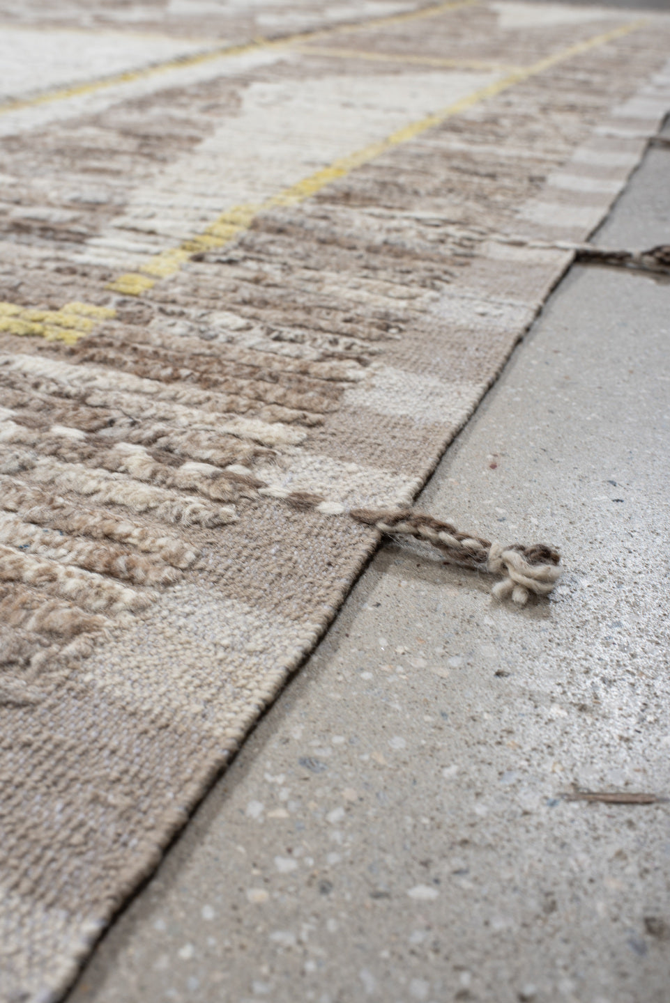 9' x 11' one-of-a-kind handmade vintage Tulu large size rug. Color palette: ivory, taupe, beige, pale_yellow, brown, gray