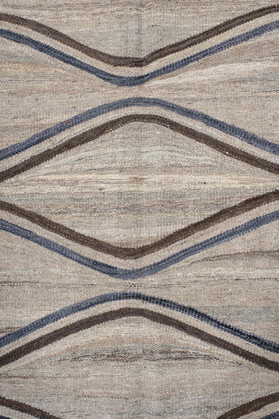 9' x 11' one-of-a-kind handmade vintage Kilim large size rug. Color palette: ivory, taupe, slate, brown, charcoal, beige