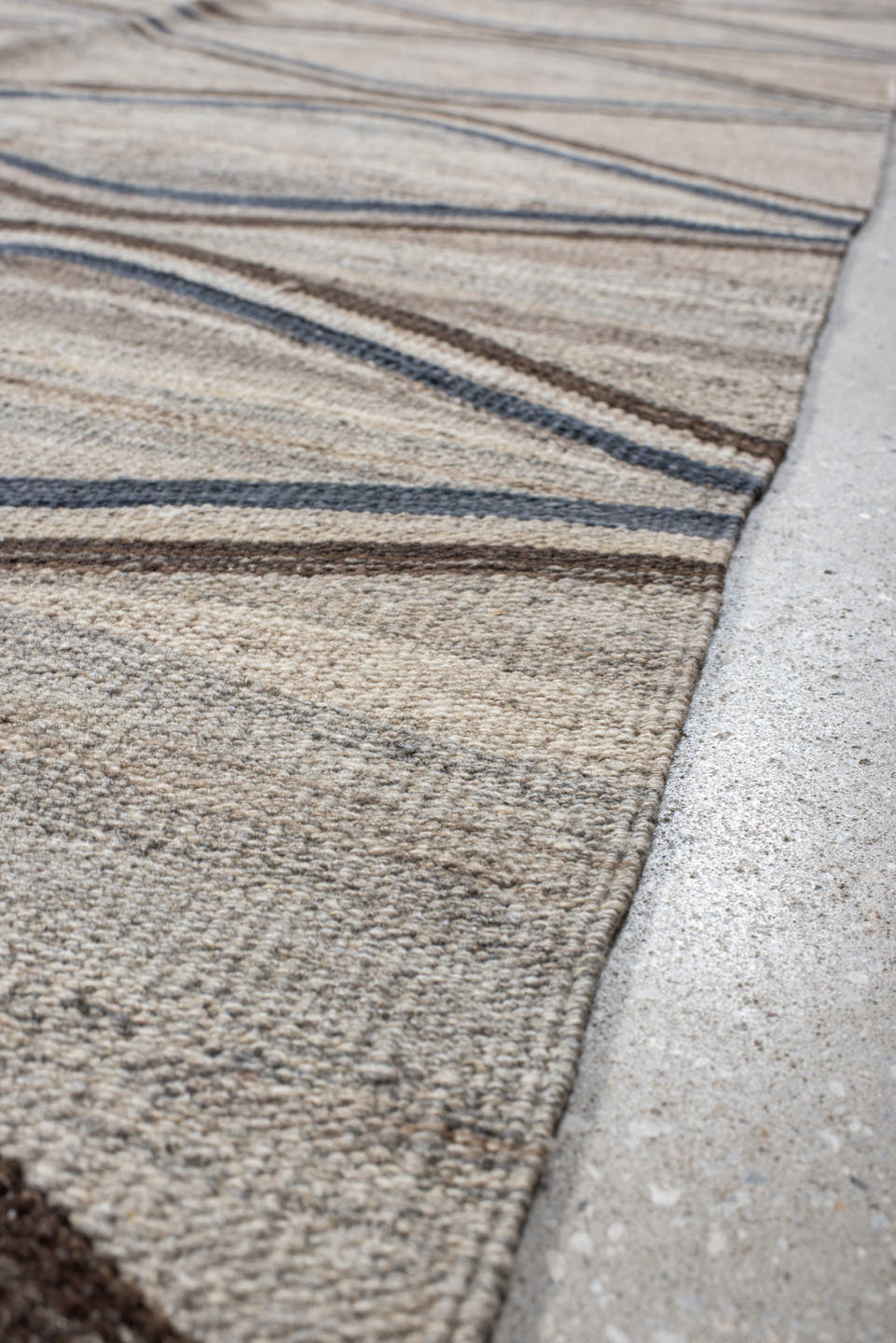 9' x 11' one-of-a-kind handmade vintage Kilim large size rug. Color palette: ivory, taupe, slate, brown, charcoal, beige