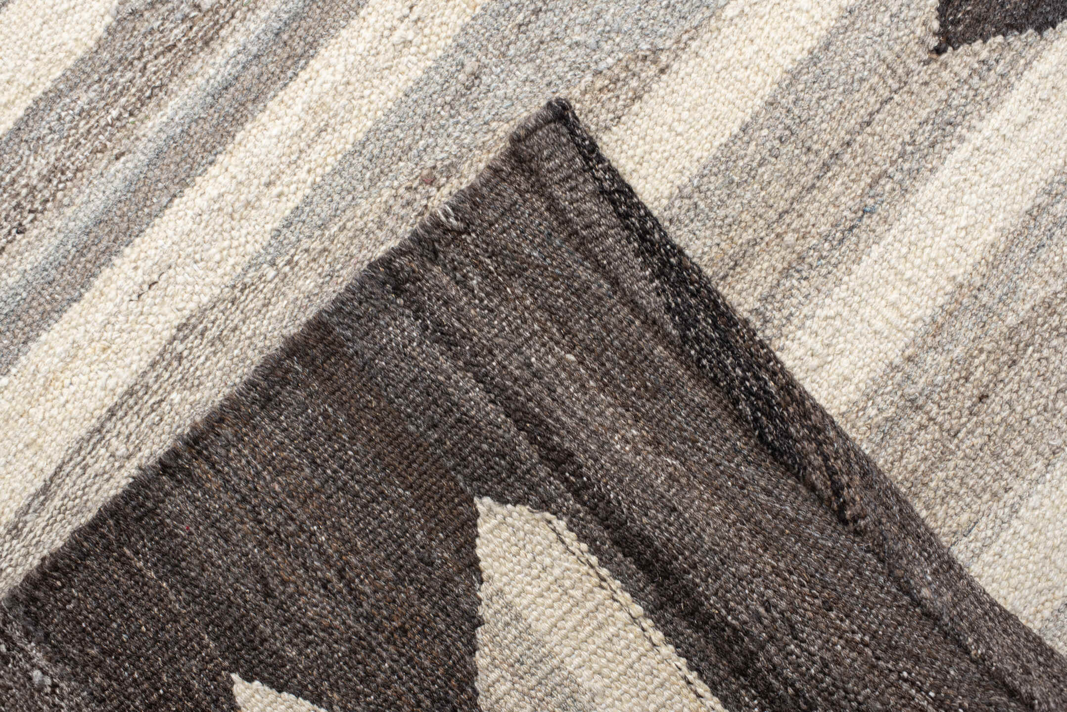 13' x 18' one-of-a-kind handmade vintage Kilim oversize rug. Color palette: ivory, charcoal, taupe, gray, cream, black