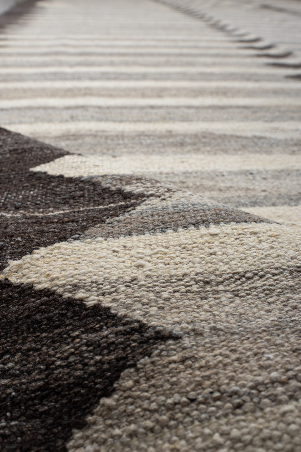 13' x 18' one-of-a-kind handmade vintage Kilim oversize rug. Color palette: ivory, charcoal, taupe, gray, cream, black