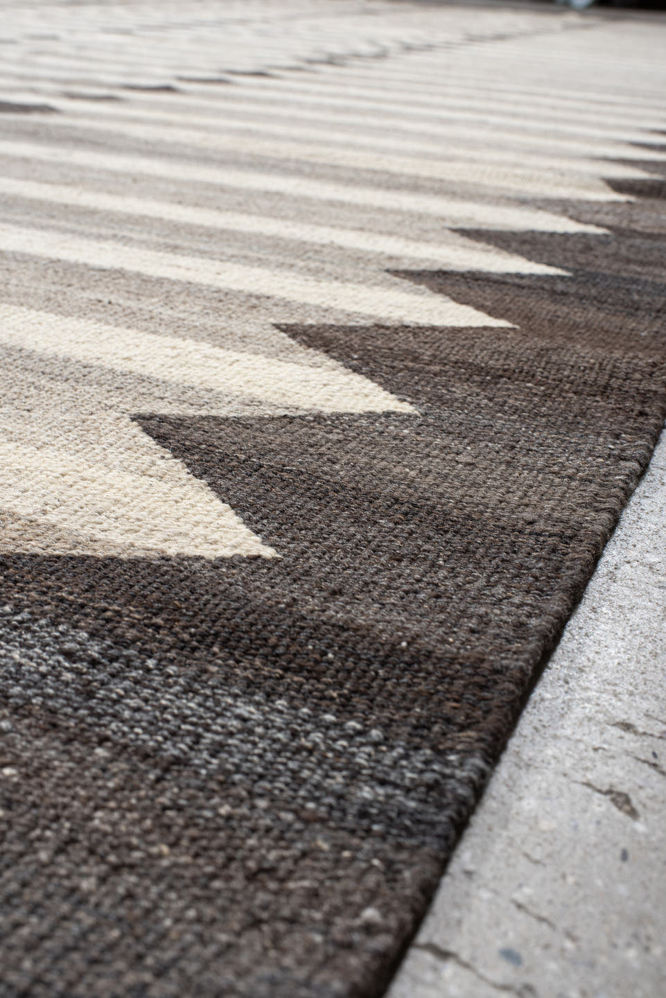13' x 18' one-of-a-kind handmade vintage Kilim oversize rug. Color palette: ivory, charcoal, taupe, gray, cream, black