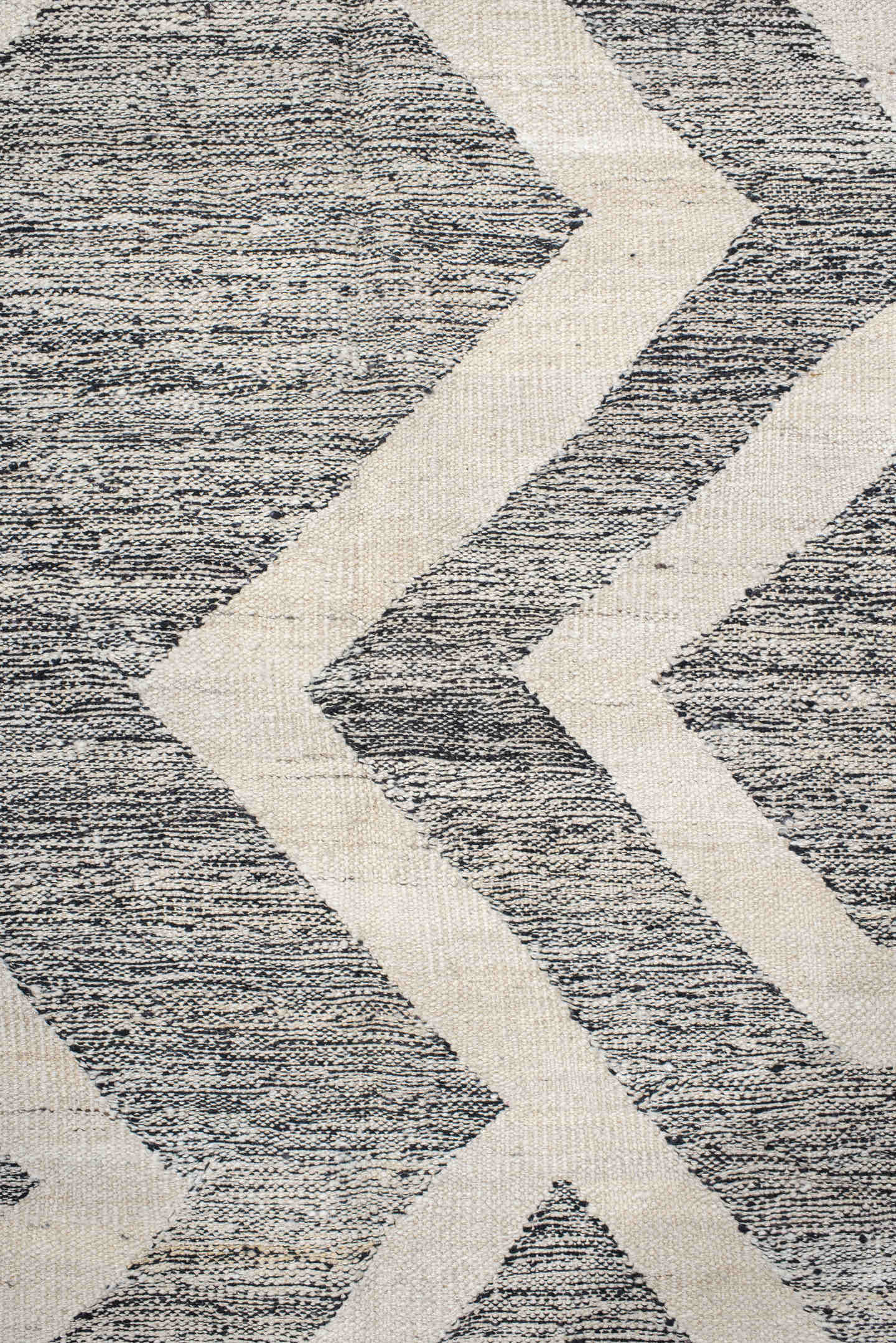 13' x 19' one-of-a-kind handmade vintage Kilim oversize rug. Color palette: gray, ivory, charcoal, black