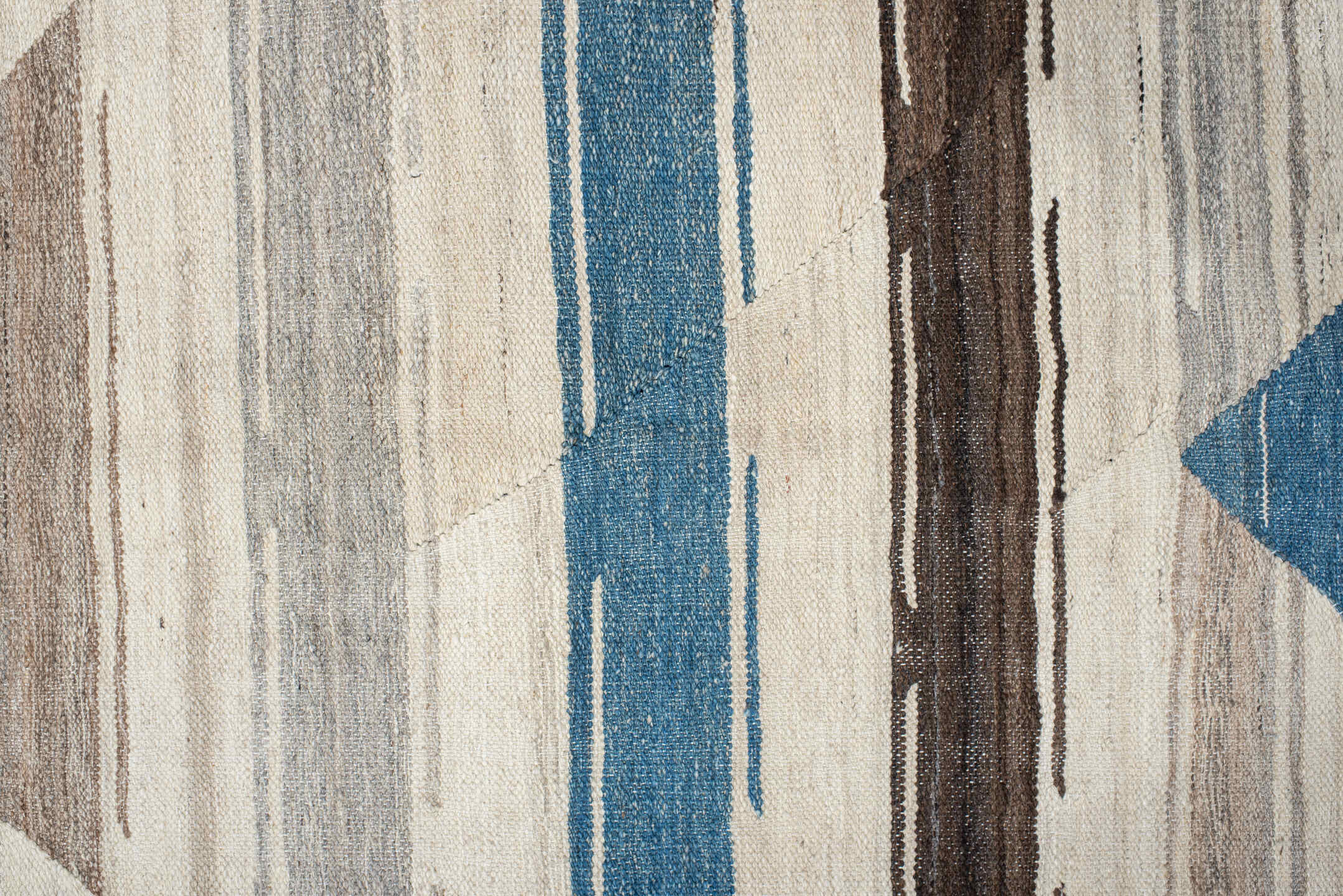 13' x 15' one-of-a-kind handmade vintage Kilim oversize rug. Color palette: blue, dark gray, dim gray, gray, light gray