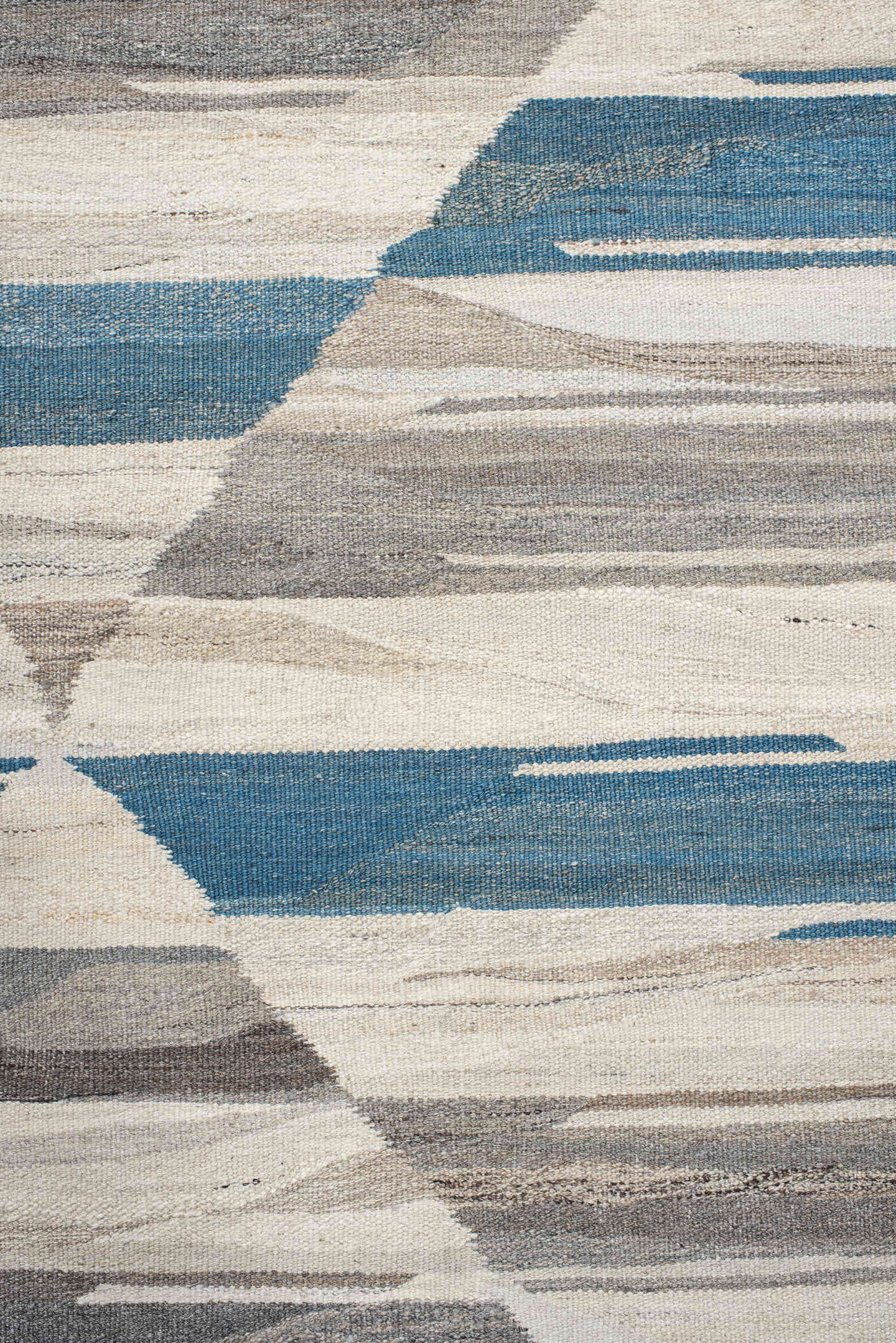 10' x 13' one-of-a-kind handmade vintage Kilim large size rug. Color palette: ivory, blue, gray, taupe, beige