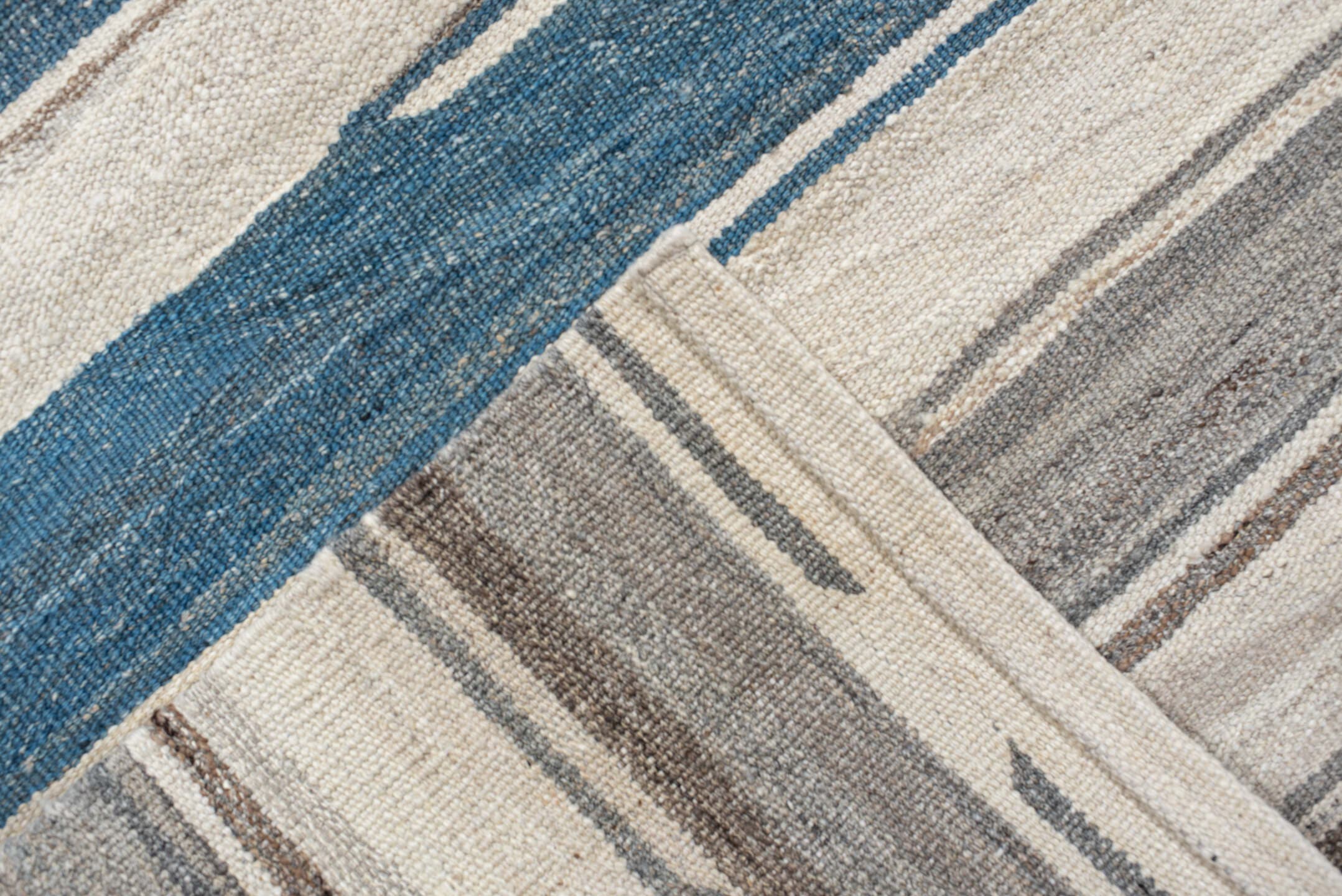 10' x 13' one-of-a-kind handmade vintage Kilim large size rug. Color palette: ivory, blue, gray, taupe, beige