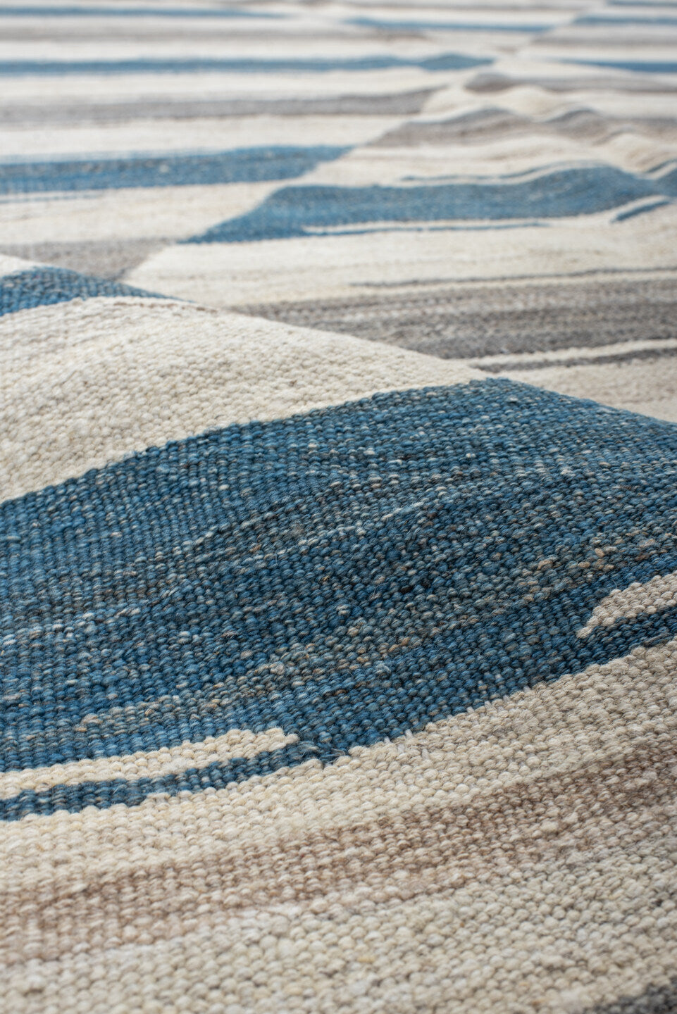 10' x 13' one-of-a-kind handmade vintage Kilim large size rug. Color palette: ivory, blue, gray, taupe, beige