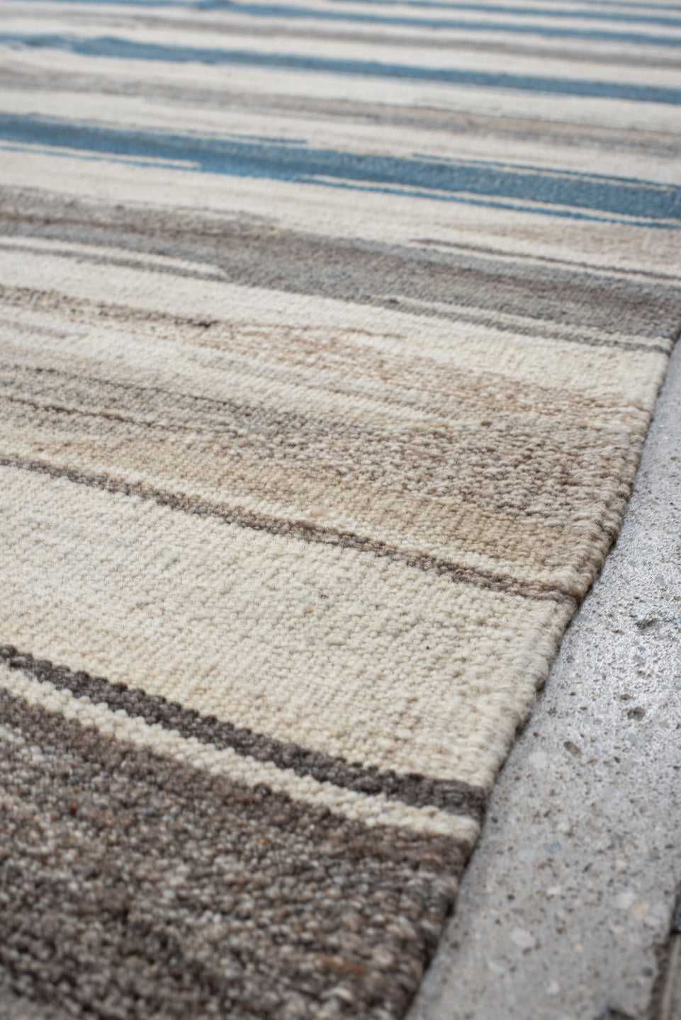 10' x 13' one-of-a-kind handmade vintage Kilim large size rug. Color palette: ivory, blue, gray, taupe, beige
