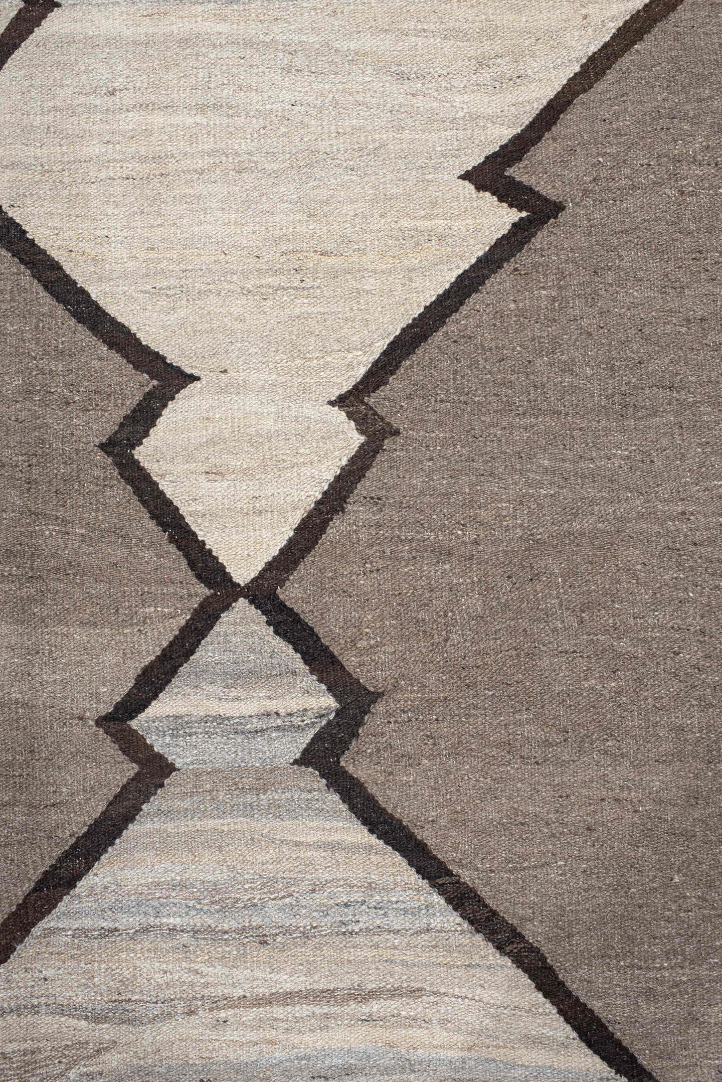 10' x 13' one-of-a-kind handmade vintage Kilim large size rug. Color palette: taupe, ivory, gray, charcoal, slate, beige
