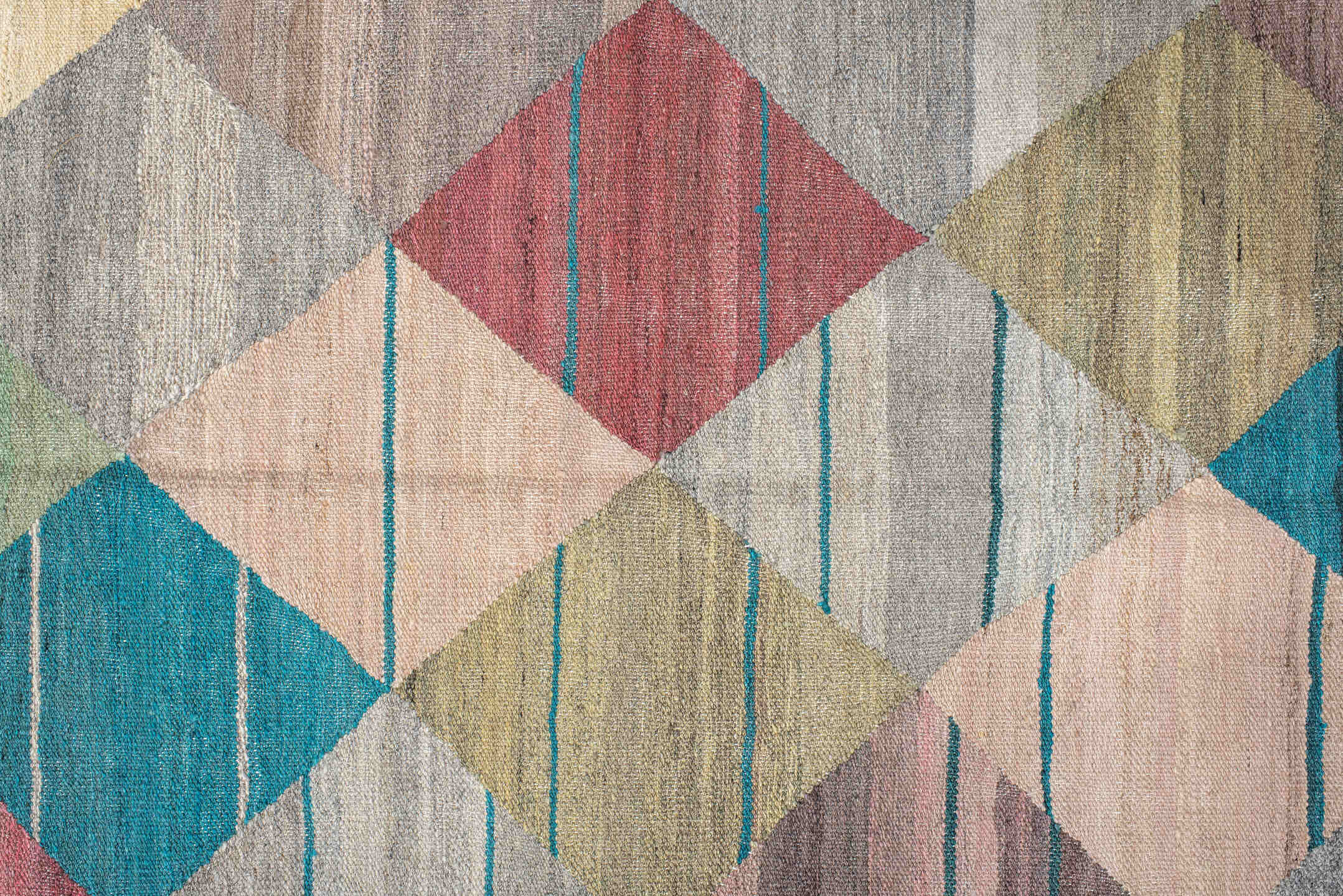 13' x 17' one-of-a-kind handmade vintage Kilim oversize rug. Color palette: blue, brown, dark slate gray, dim gray, gray