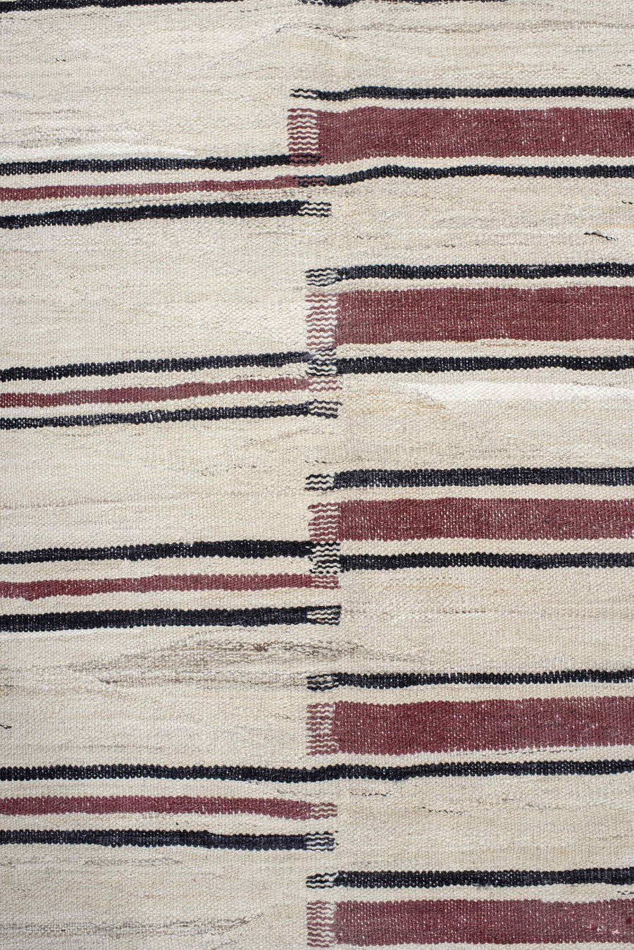 9' x 13' one-of-a-kind handmade vintage Kilim large size rug. Color palette: ivory, burgundy, charcoal, taupe, gray, black