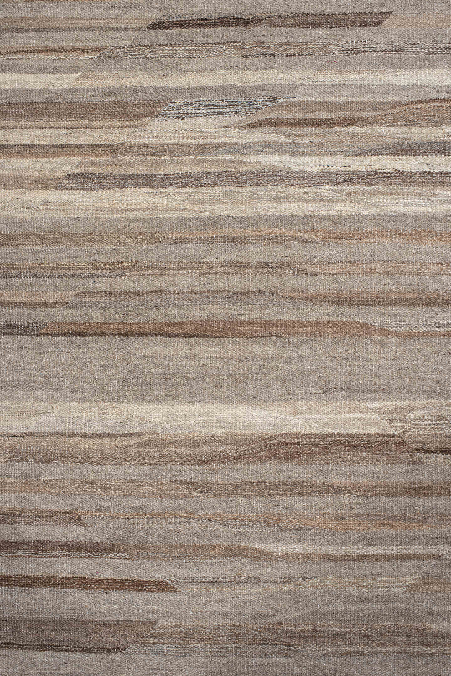 13' x 16' one-of-a-kind handmade vintage Kilim oversize rug. Color palette: taupe, ivory, cream, brown, beige, charcoal