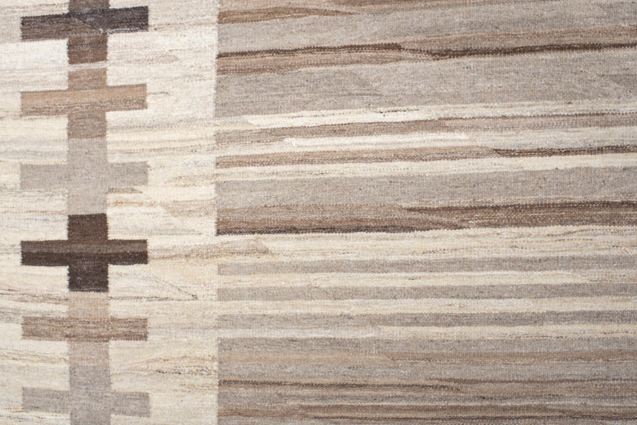 13' x 16' one-of-a-kind handmade vintage Kilim oversize rug. Color palette: taupe, ivory, cream, brown, beige, charcoal