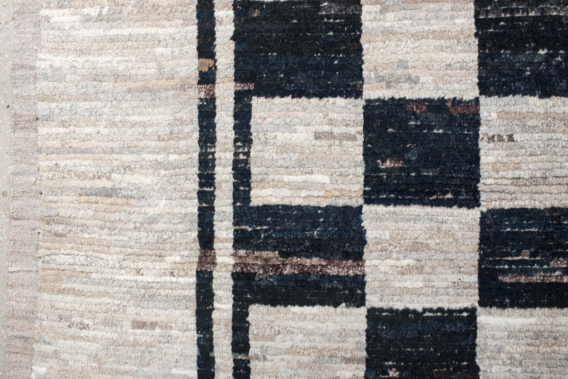 11' x 12' one-of-a-kind handmade vintage Tulu oversize rug. Color palette: black, blue, charcoal, dark gray, gray