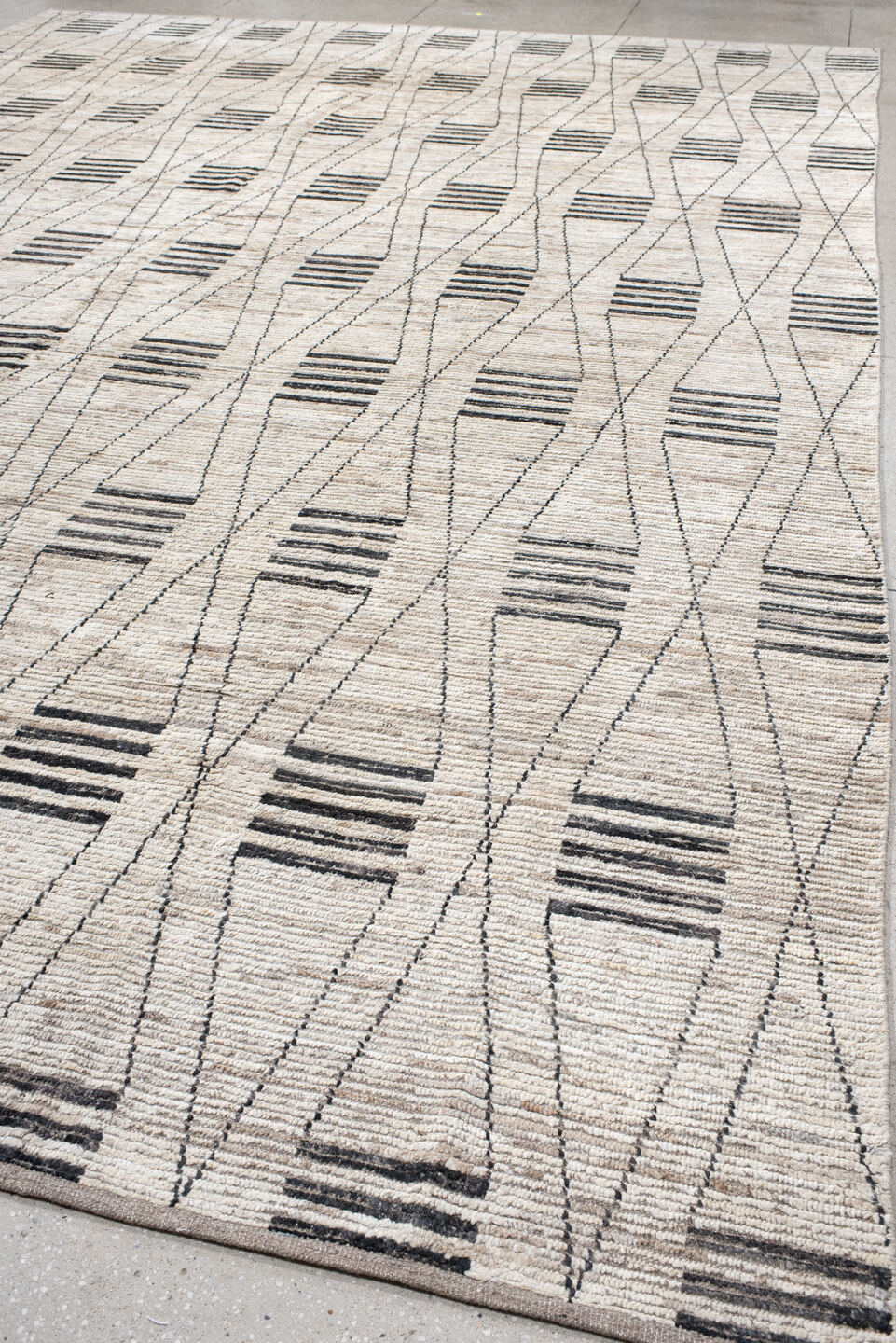 12' x 17' one-of-a-kind handmade vintage Tulu oversize rug. Color palette: black, charcoal, dark gray, dim gray, gray