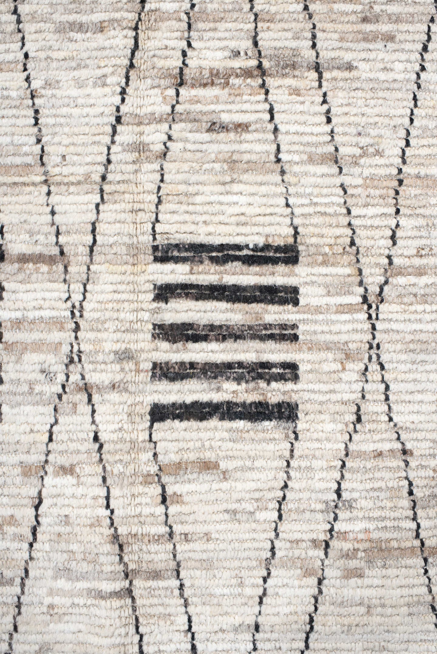 12' x 17' one-of-a-kind handmade vintage Tulu oversize rug. Color palette: ivory, charcoal, taupe, gray, black, beige