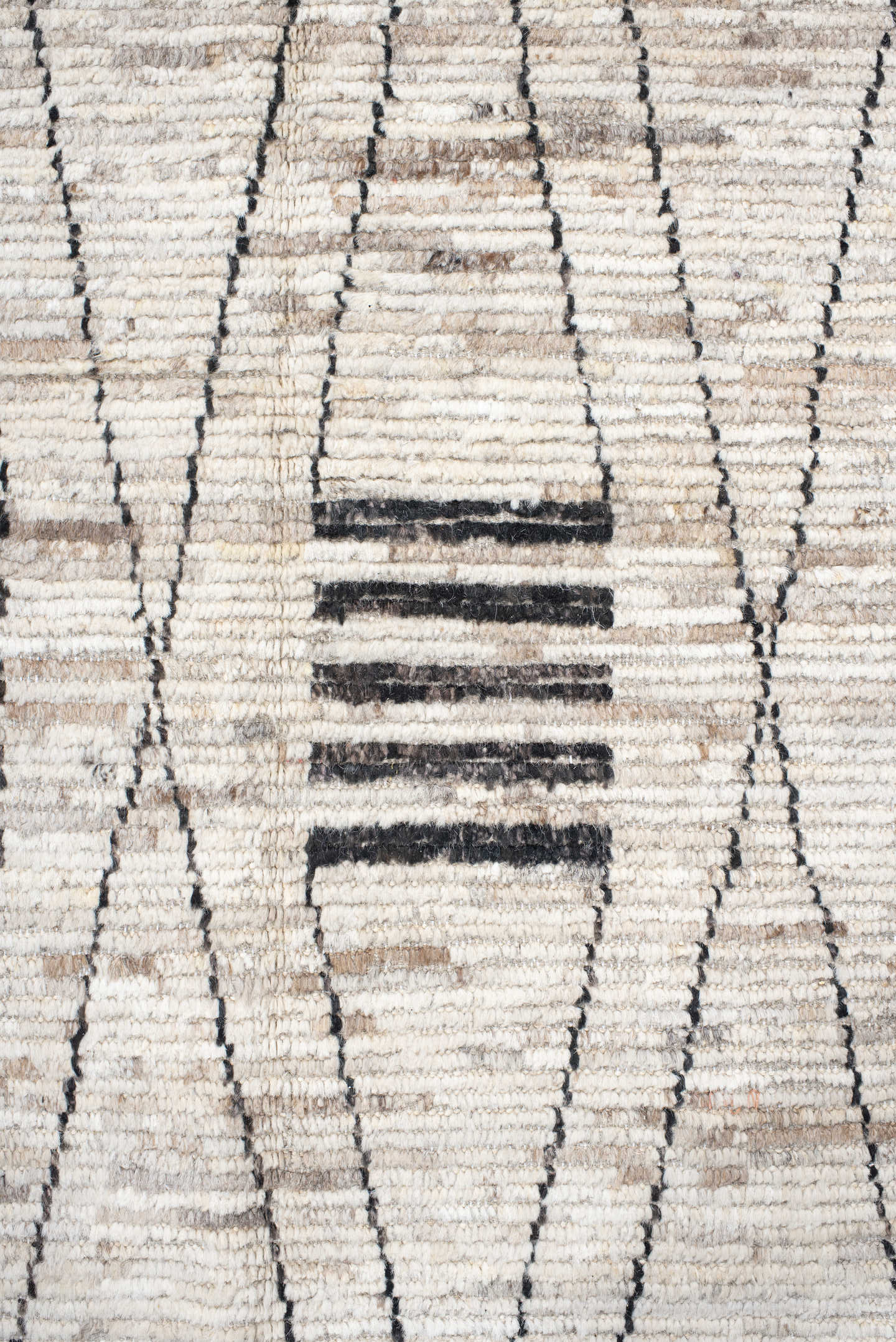 12' x 17' one-of-a-kind handmade vintage Tulu oversize rug. Color palette: ivory, charcoal, taupe, gray, black, beige