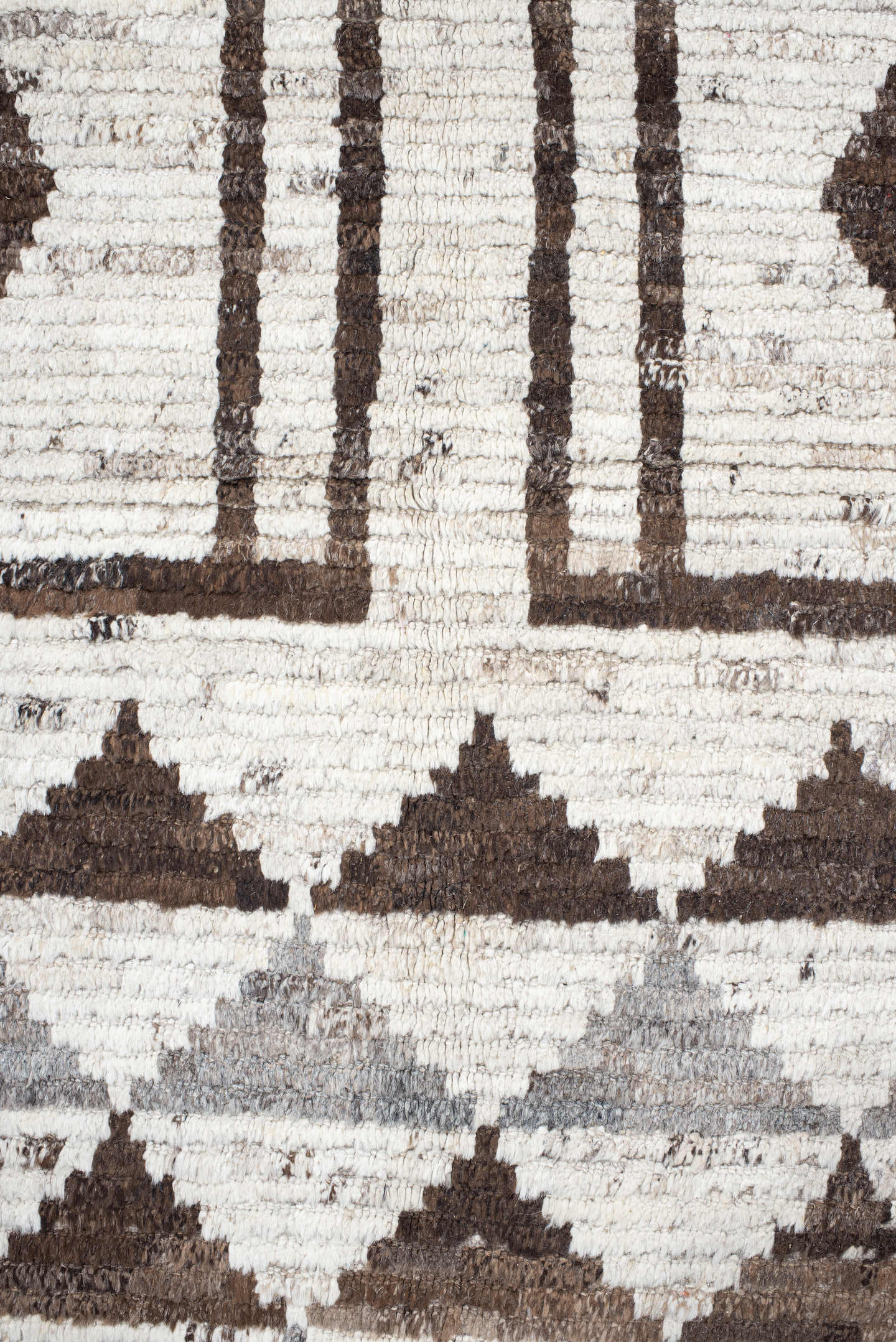 12' x 15' one-of-a-kind handmade vintage Tulu oversize rug. Color palette: ivory, brown, gray, taupe, beige