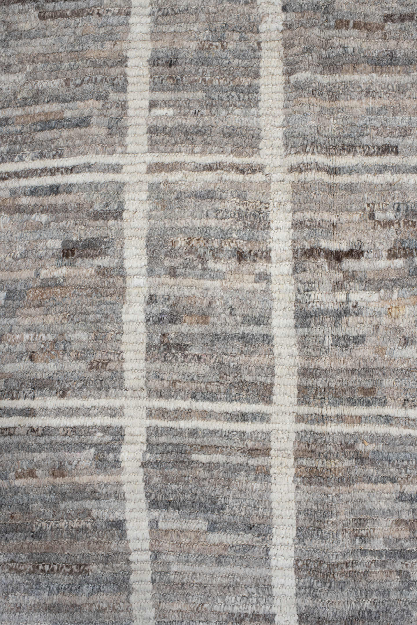 13' x 15' one-of-a-kind handmade vintage Tulu oversize rug. Color palette: gray, ivory, taupe, cream, greige, beige