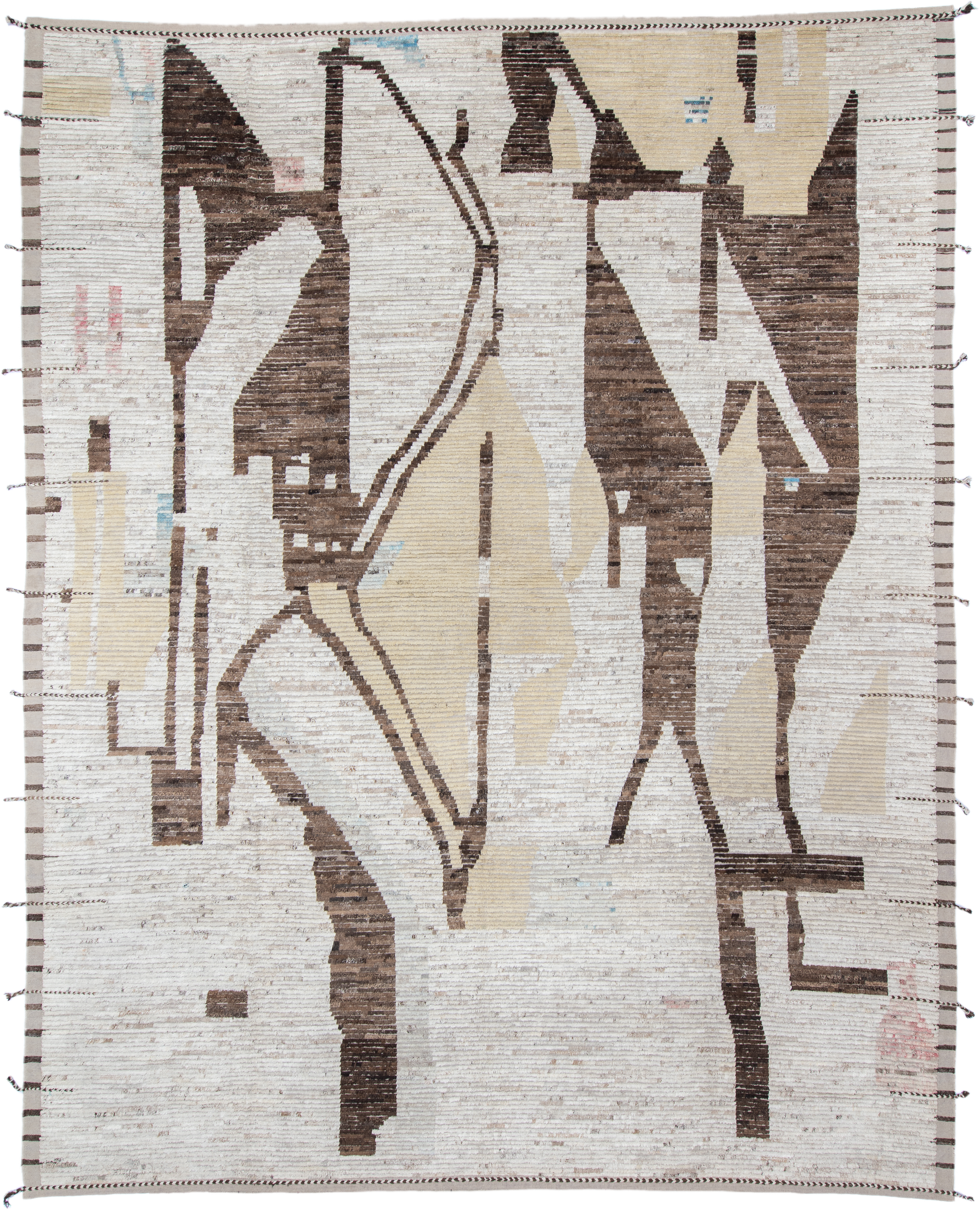 13' x 17' one-of-a-kind handmade vintage Tulu oversize rug. Color palette: ivory, brown, camel, taupe, cream, blush
