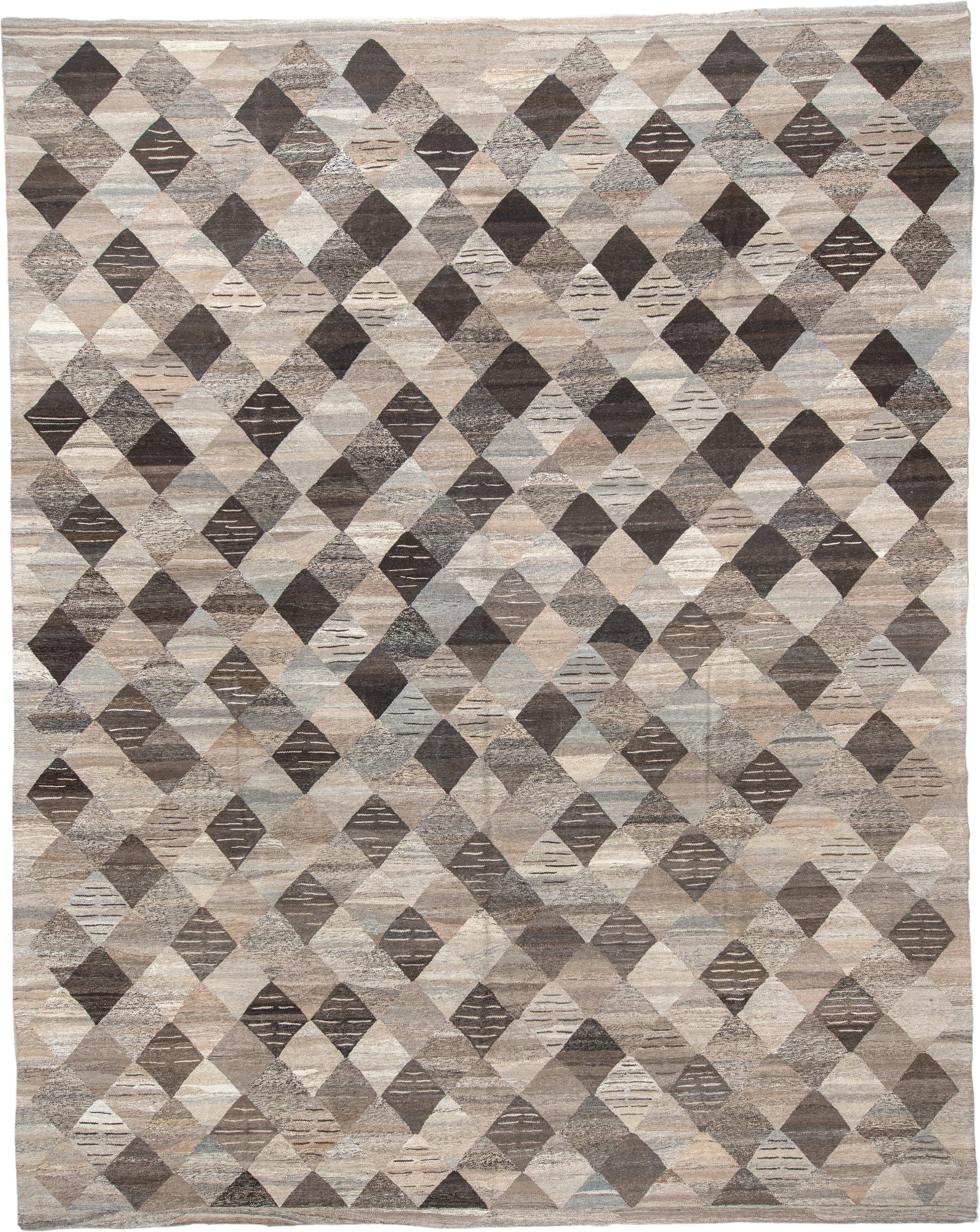 12' x 16' one-of-a-kind handmade vintage Kilim oversize rug. Color palette: taupe, ivory, charcoal, beige, gray, cream