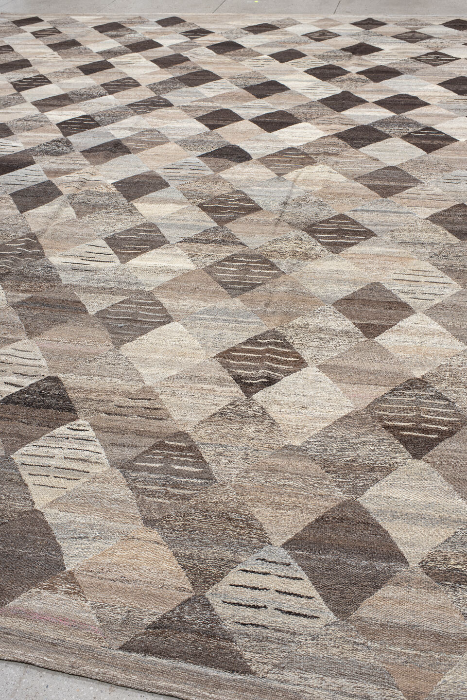 12' x 16' one-of-a-kind handmade vintage Kilim oversize rug. Color palette: black, charcoal, dark gray, dim gray, gray