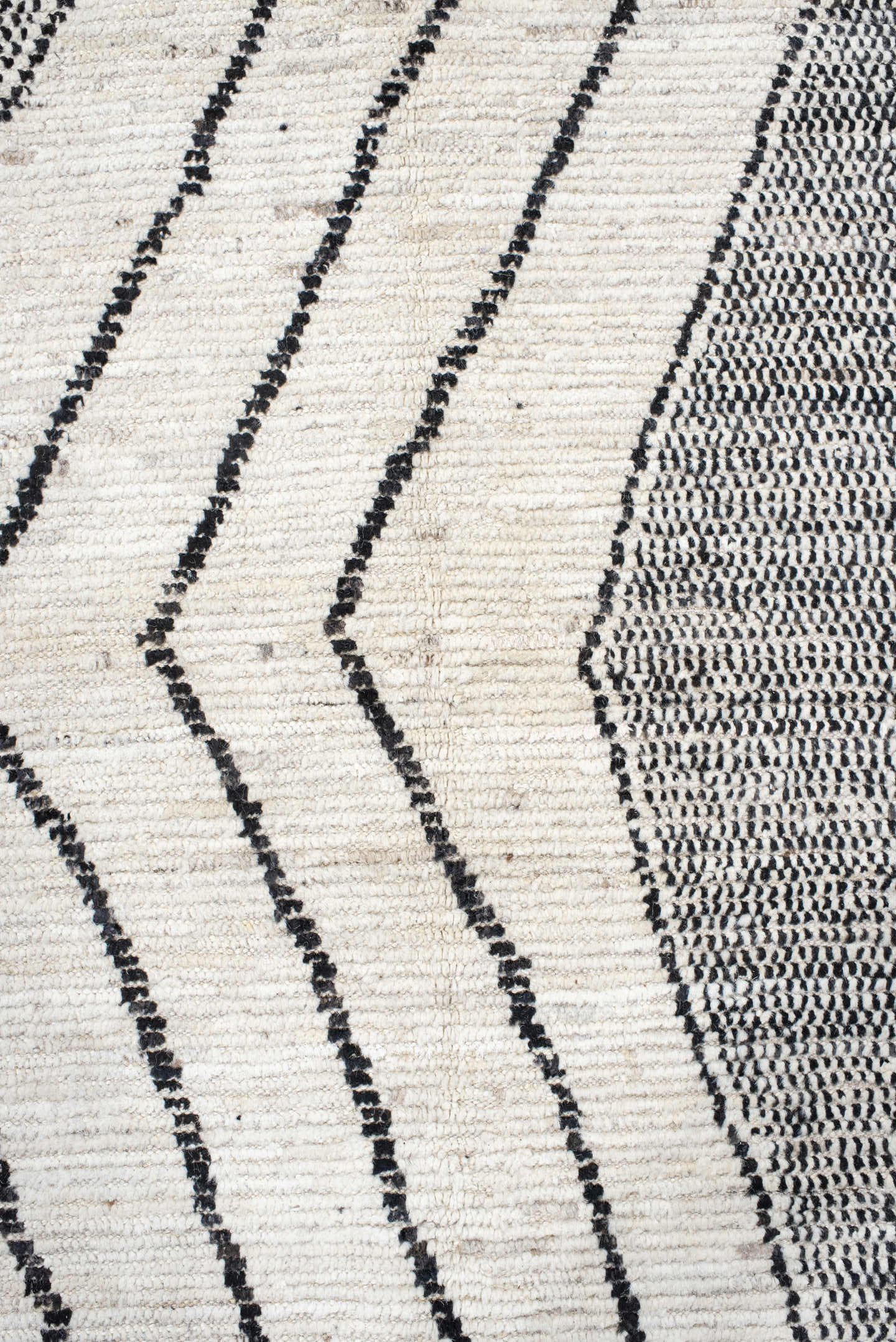 13' x 15' one-of-a-kind handmade vintage Tulu oversize rug. Color palette: ivory, charcoal, gray, black
