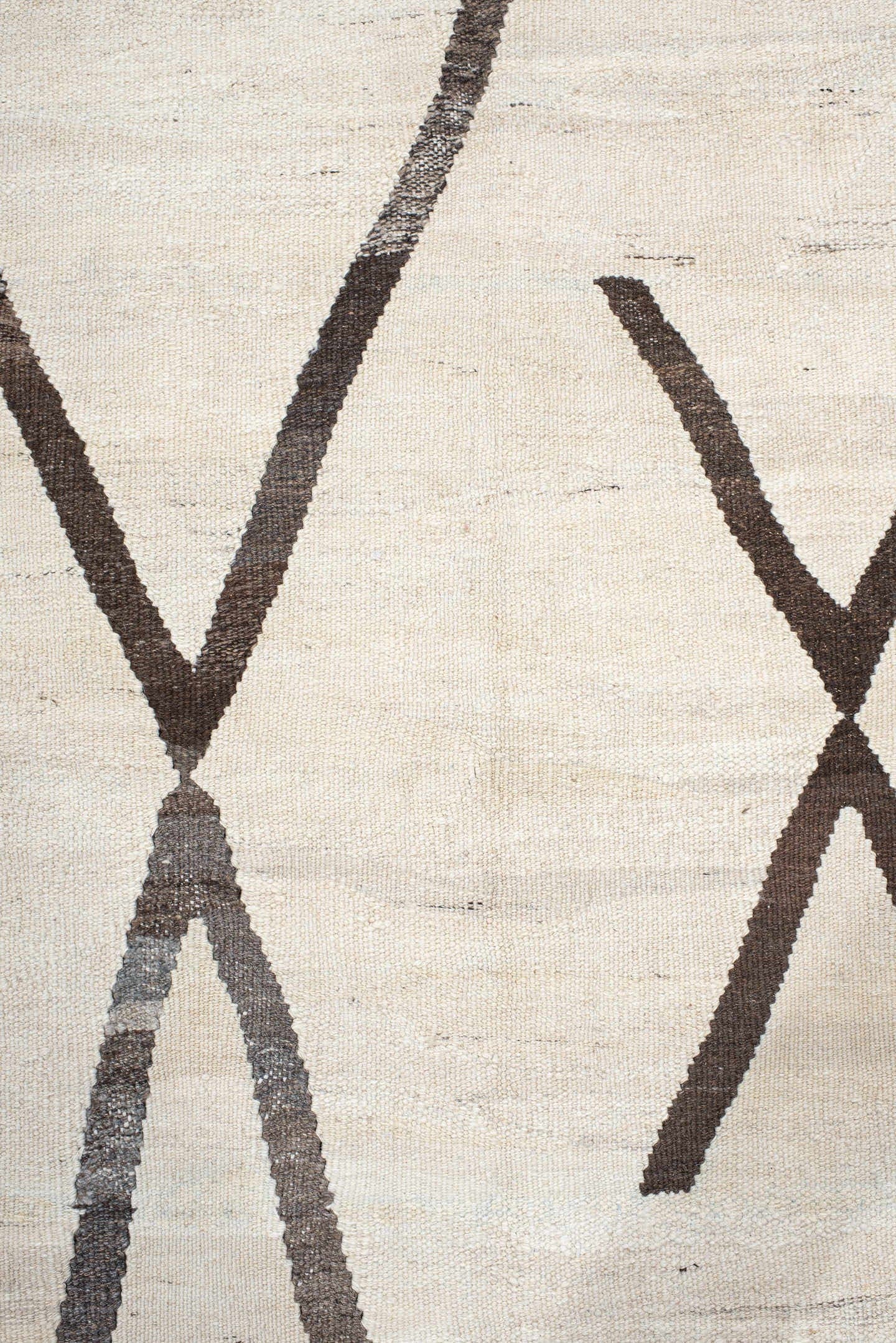 12' x 16' one-of-a-kind handmade vintage Kilim oversize rug. Color palette: ivory, charcoal, taupe, gray, black, beige