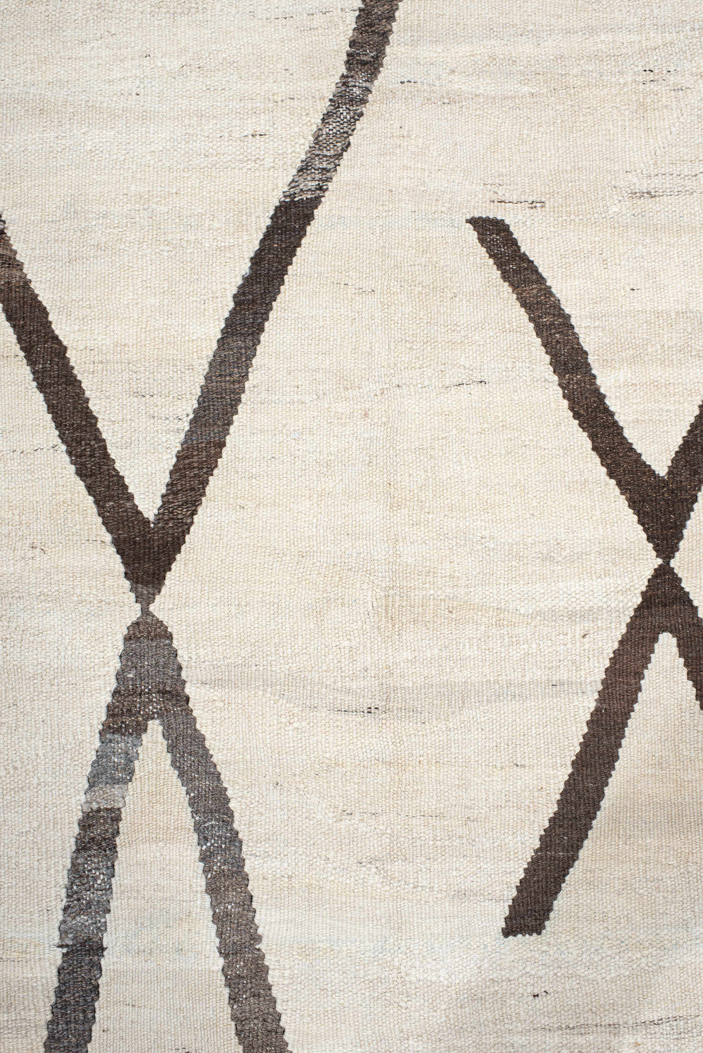 12' x 16' one-of-a-kind handmade vintage Kilim oversize rug. Color palette: ivory, charcoal, taupe, gray, black, beige